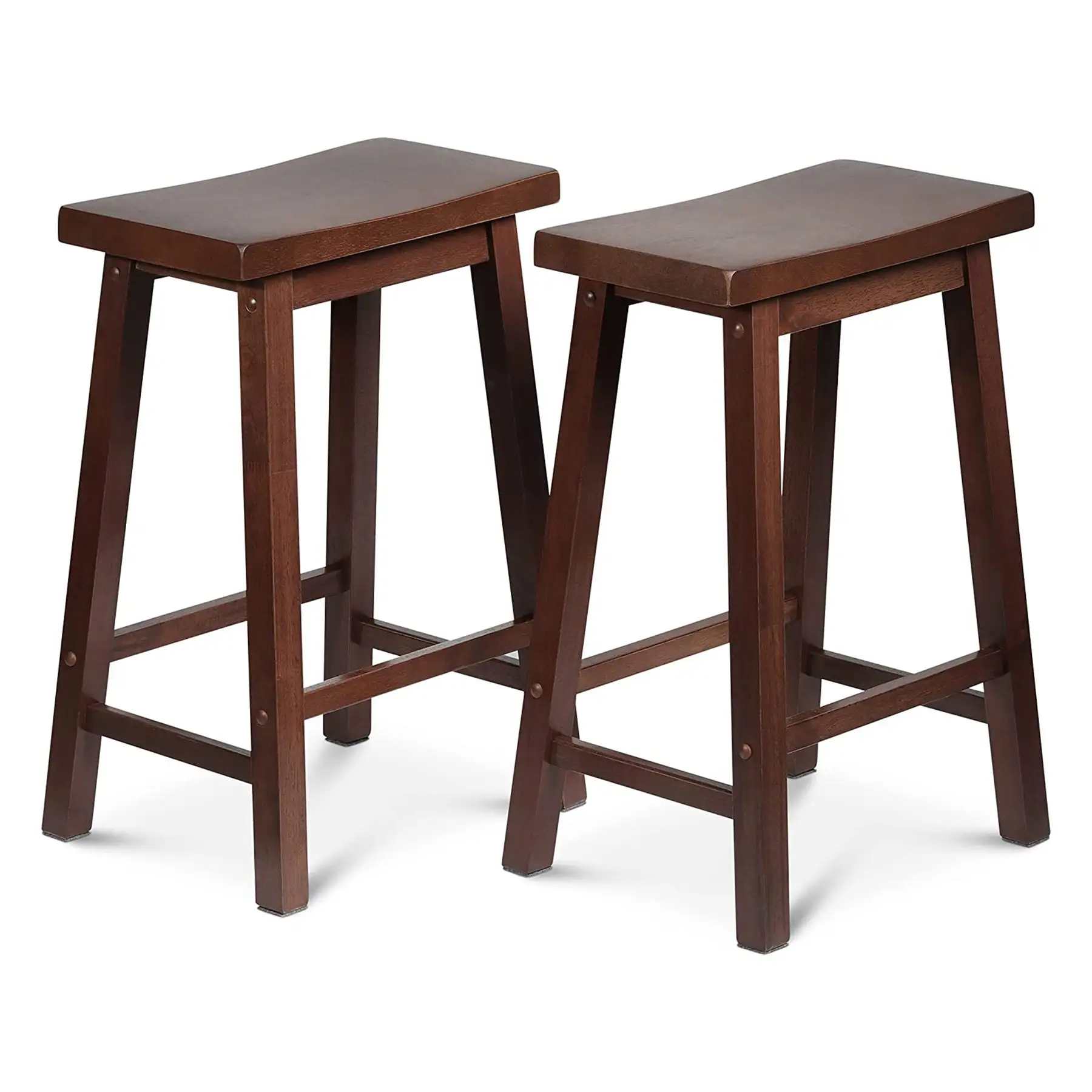 PJ Wood Classic Saddle-Seat 24" Tall Kitchen Counter Stools, Walnut, (Set of 2)