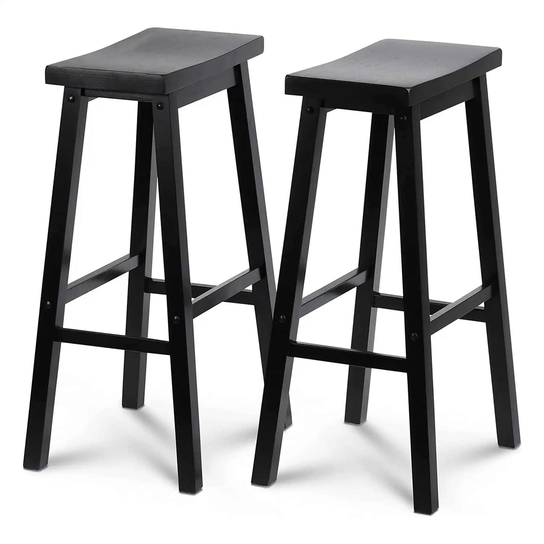 PJ Wood Classic Saddle-Seat 29 Inch Tall Kitchen Counter Stools, Black, Set of 2