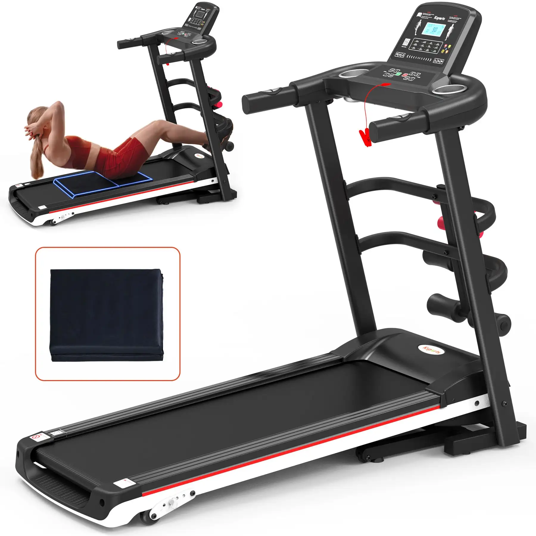 Exercise Tracker Machine Ksports 16 Inch Wide Foldable Home Treadmill w/ Bluetooth & Fitness ...