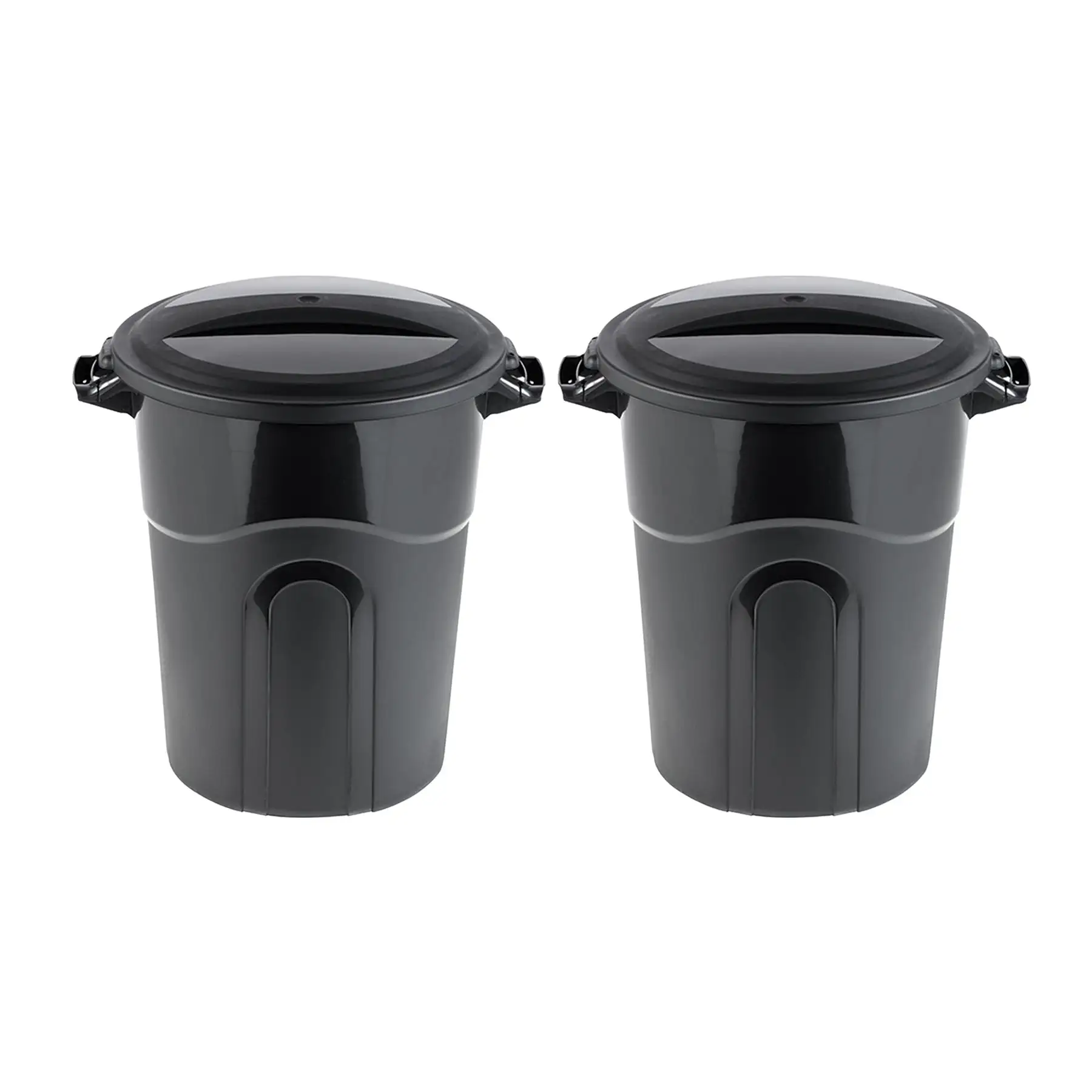 United Solutions 20 Gal Round Waste Container w/ Click Lock Lid, Black (2 Pack)