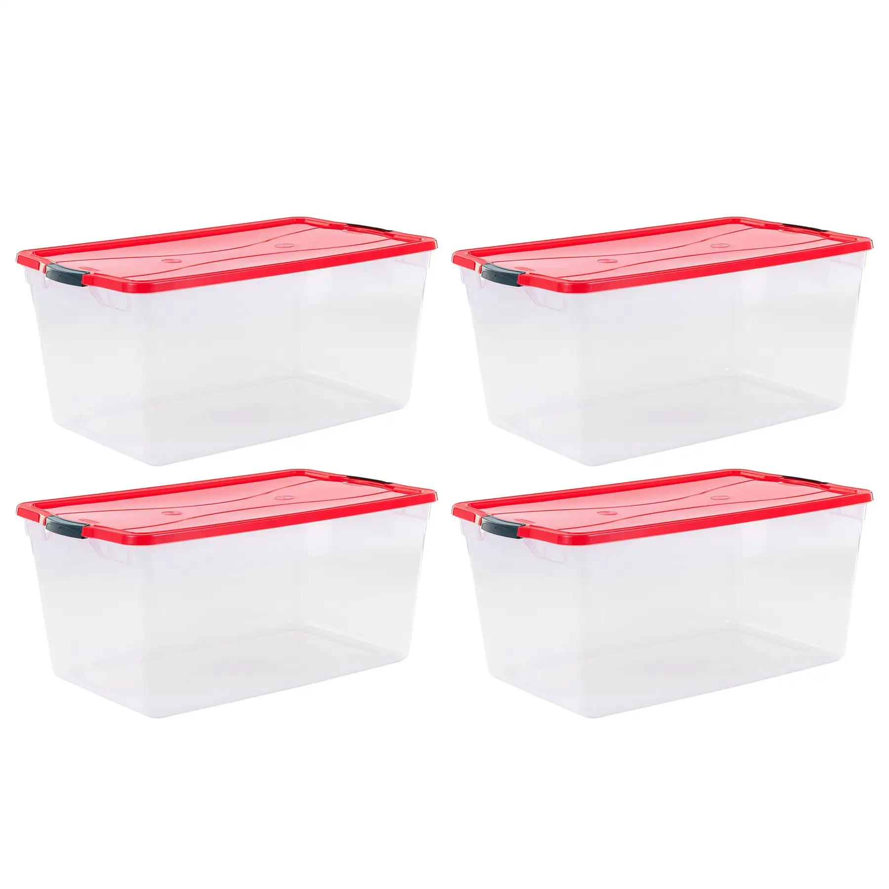 Rubbermaid Cleverstore 18 Gal Plastic Holiday Storage Tote, Clear & Red, 4 Pack