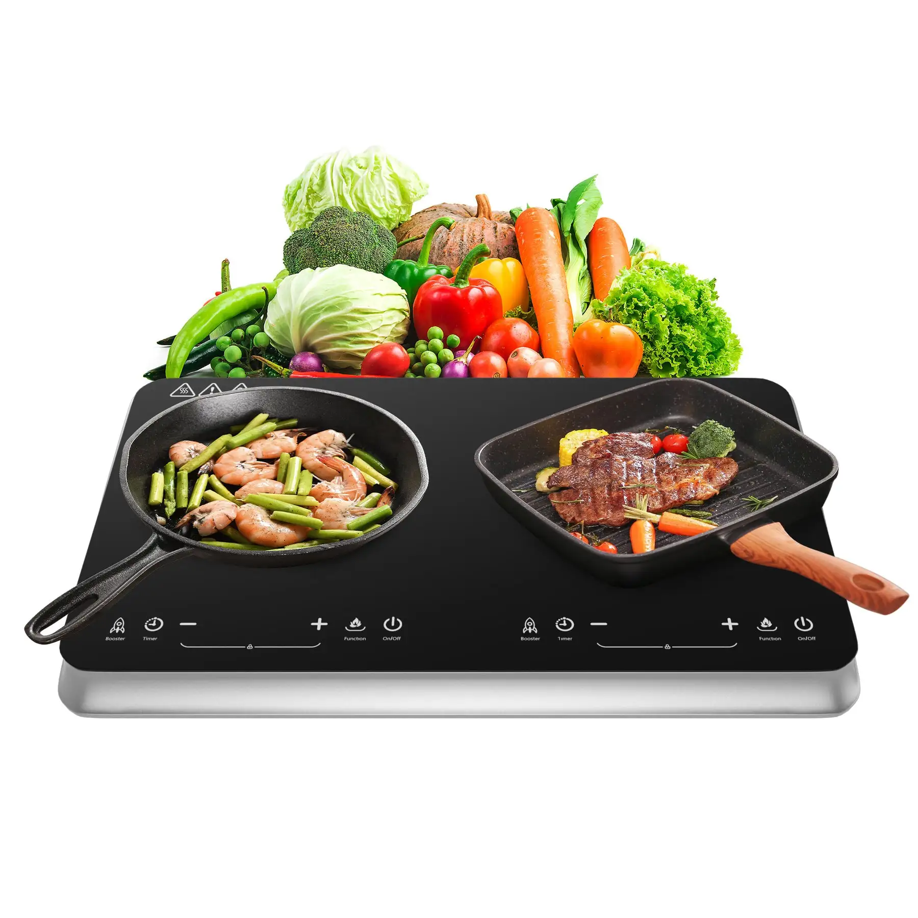 COOKTRON 1800W 120V Portable Quick-Heat Double Burner Electric Induction Cooktop