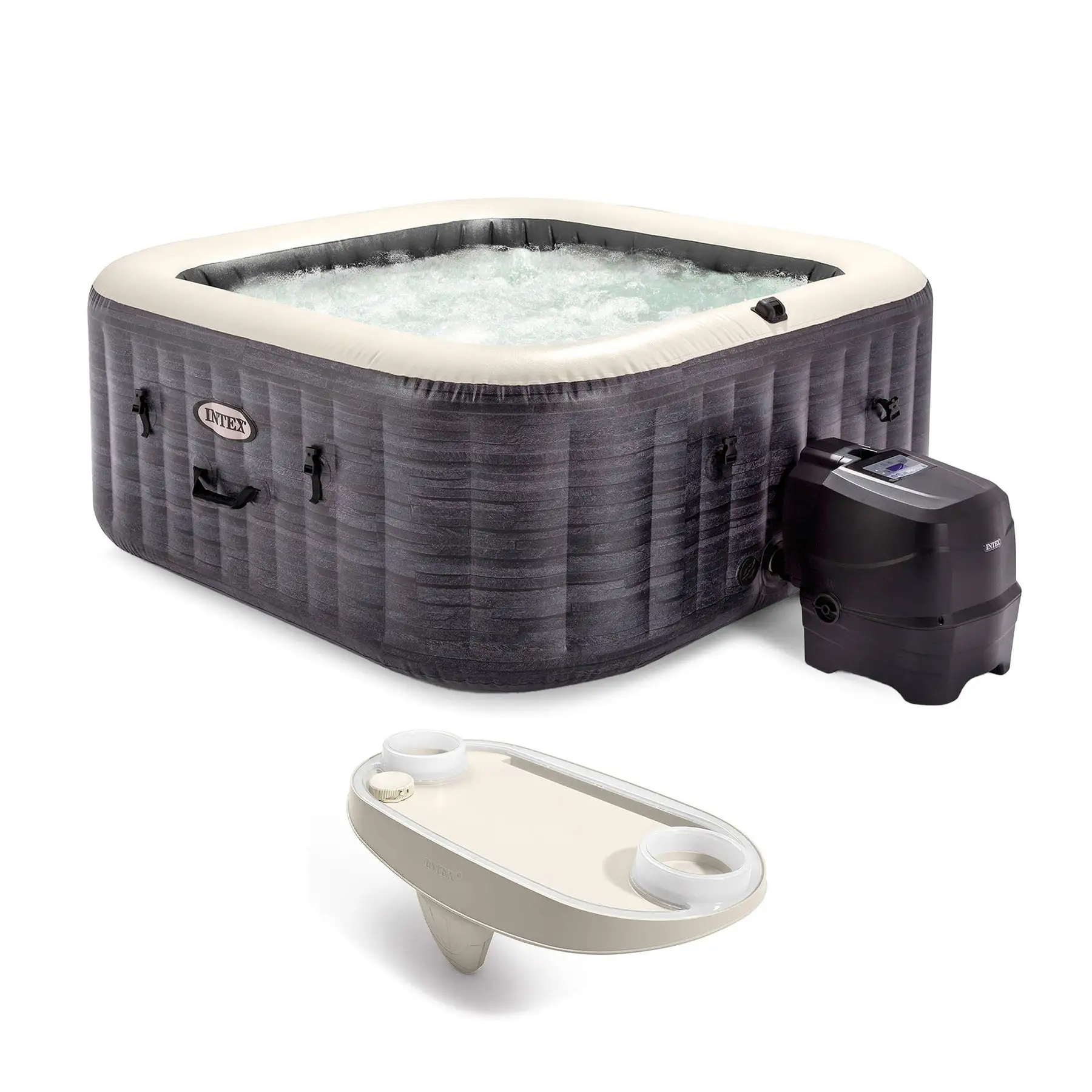 Intex PureSpa Plus Inflatable Square Hot Tub Spa with Tablet & Phone Tray, White