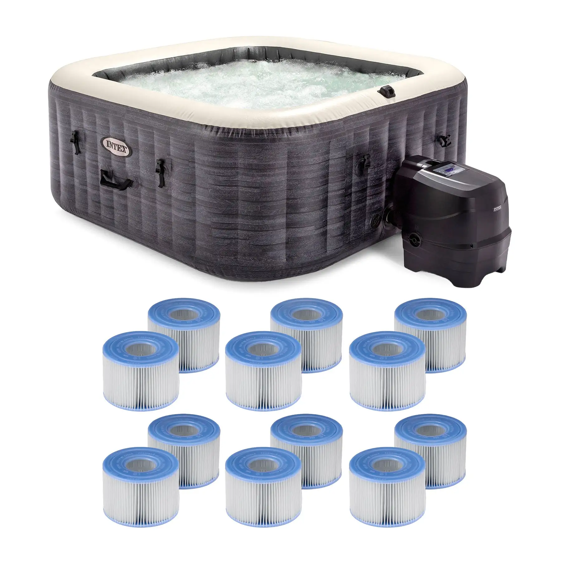 Intex PureSpa Plus Inflatable Square Spa & Type S1 Filter Cartridges (12 Pack)