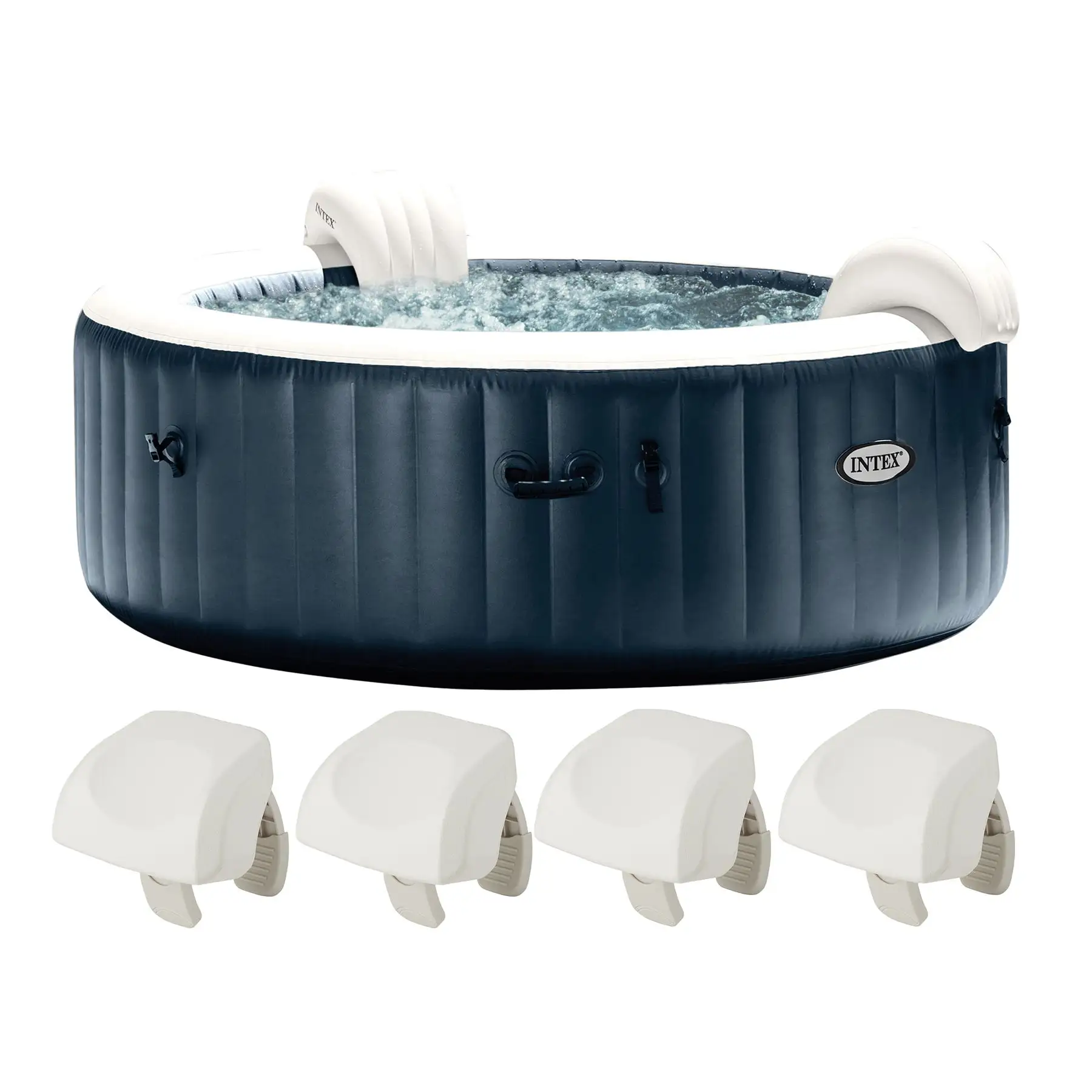 INTEX PureSpa Plus Portable Inflatable Spa, 85 x 28", w/ 4 Foam Headrest Pillows