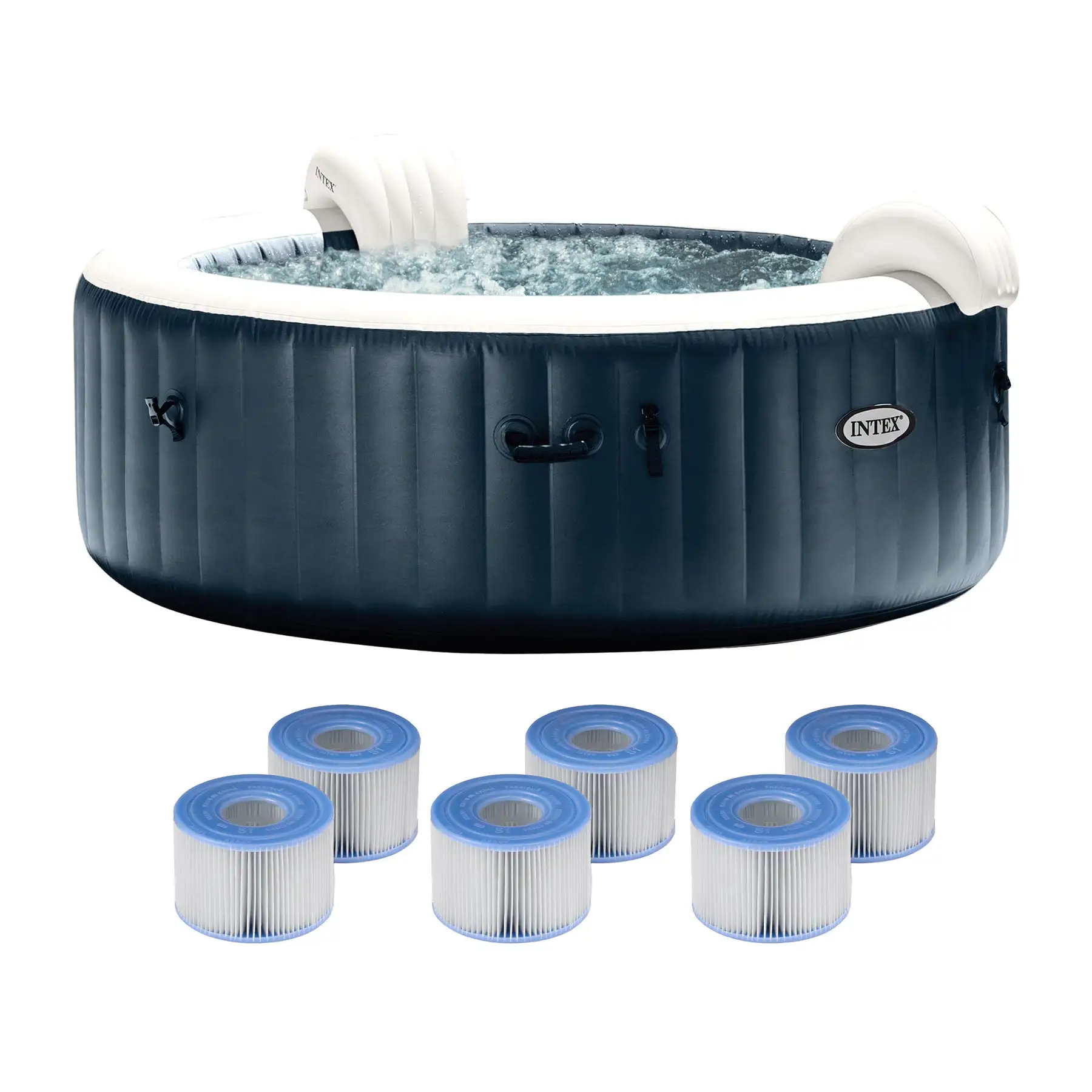 Intex PureSpa Plus Portable Inflatable Hot Tub Jet Spa w/ 6 Filter Cartridges