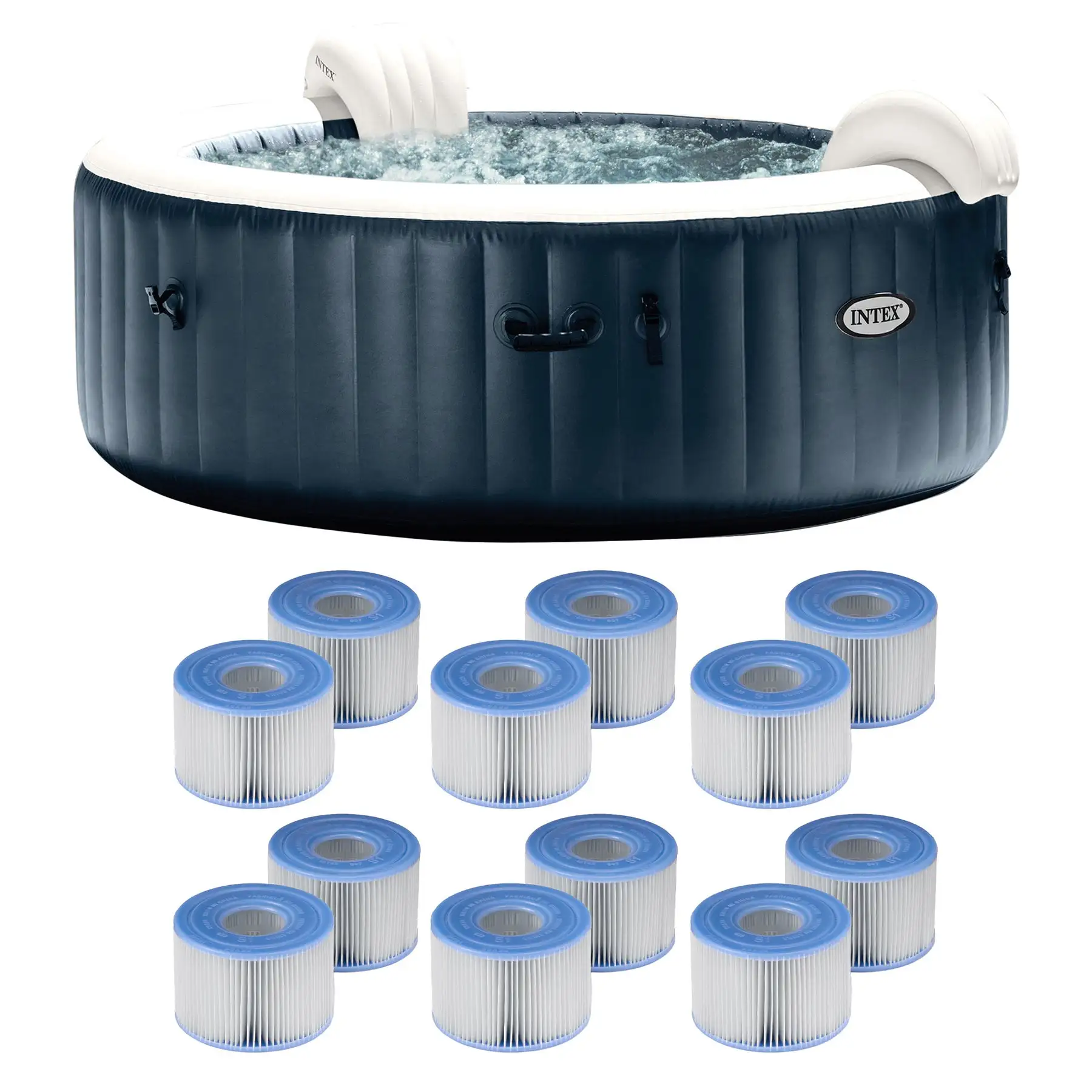 Intex PureSpa Plus Portable Inflatable Hot Tub Jet Spa w/ 12 Filter Cartridges