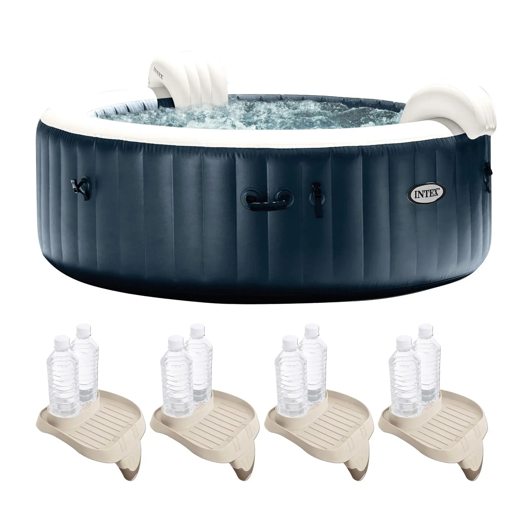 Intex PureSpa Plus Portable Inflatable Hot Tub, 85x28", w/ 4 Cup Holders & Trays