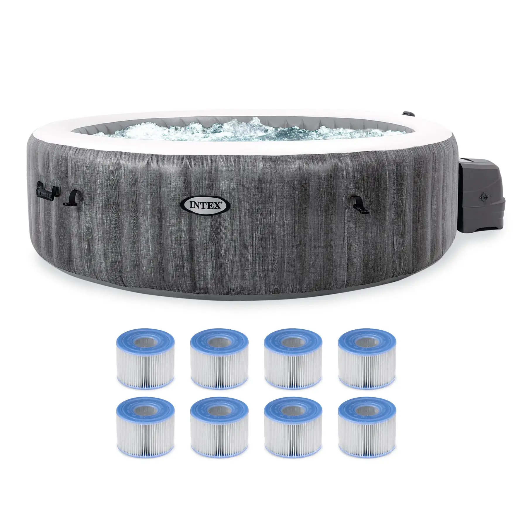 Intex PureSpa Plus Inflatable Bubble Jet Hot Tub & Replacement Filters (8 Pack)