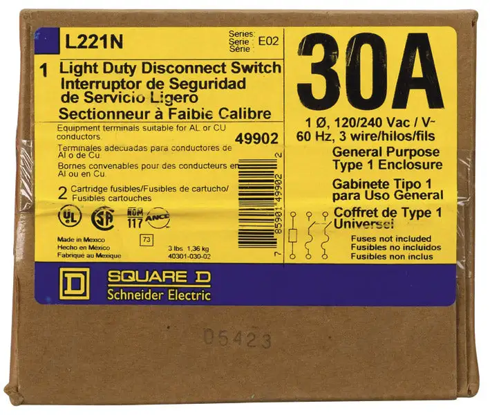 Square D L221NCP Indoor Light Fusible Safety Switch