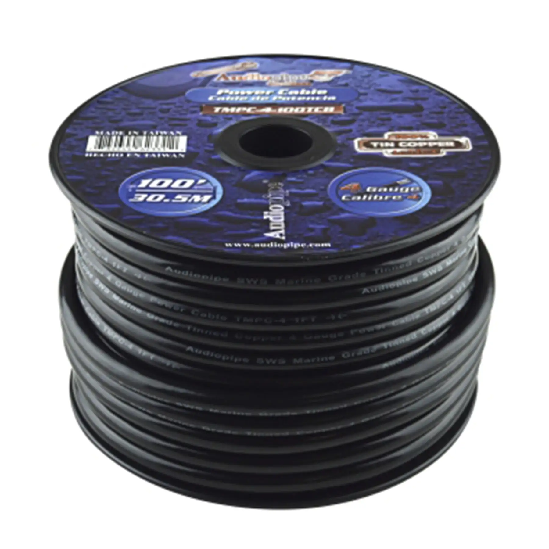 Audiopipe TMPC-4-100TCB Marine Grade 4 Gauge Tinned Copper Wire, 100 Feet, Black