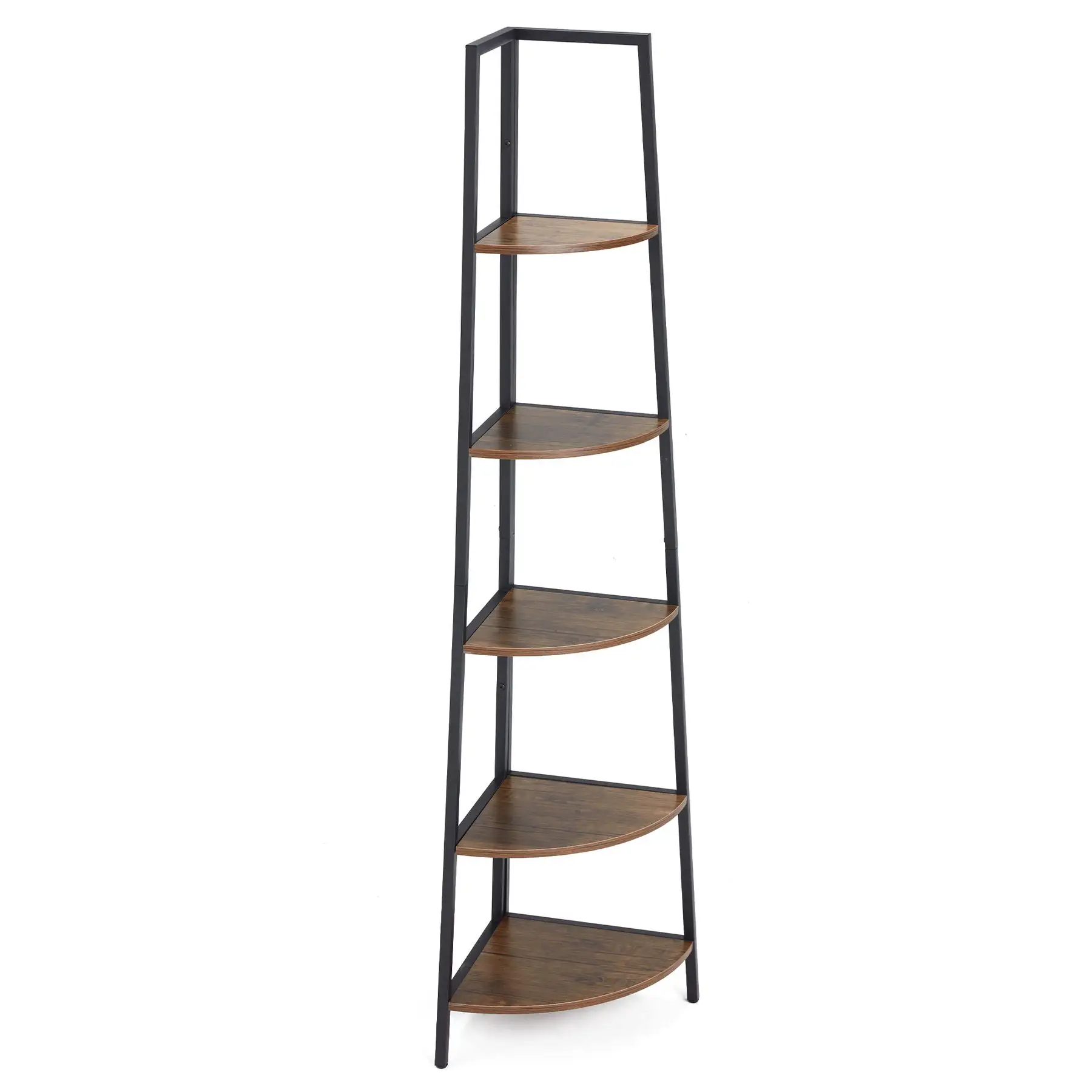 JOMEED 5 Shelf Corner Etagere Ladder Bookcase for Corner Space, Black and Brown