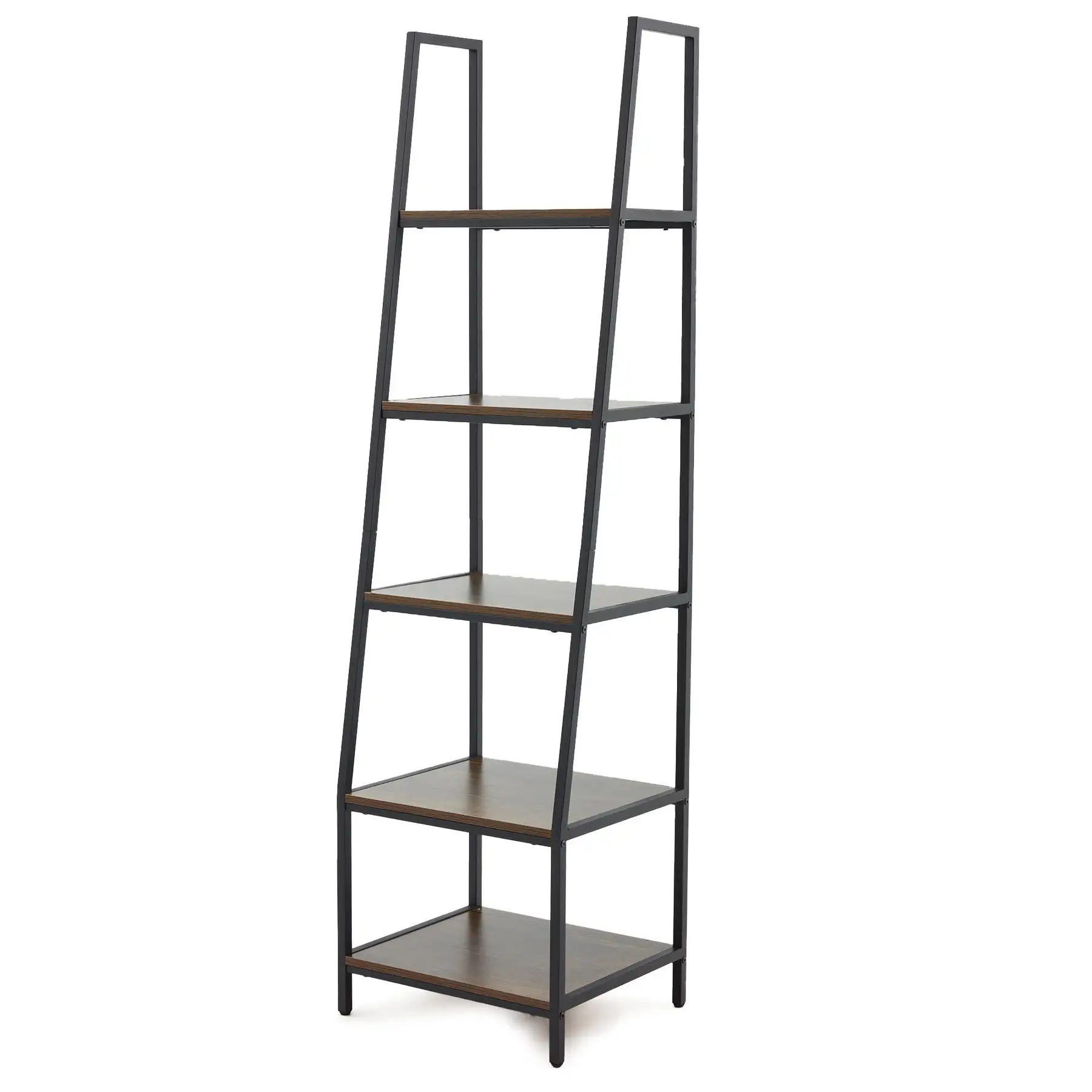 JOMEED Freestanding Industrial 5 Tier Open Shelf Ladder Bookcase, Gray & Brown