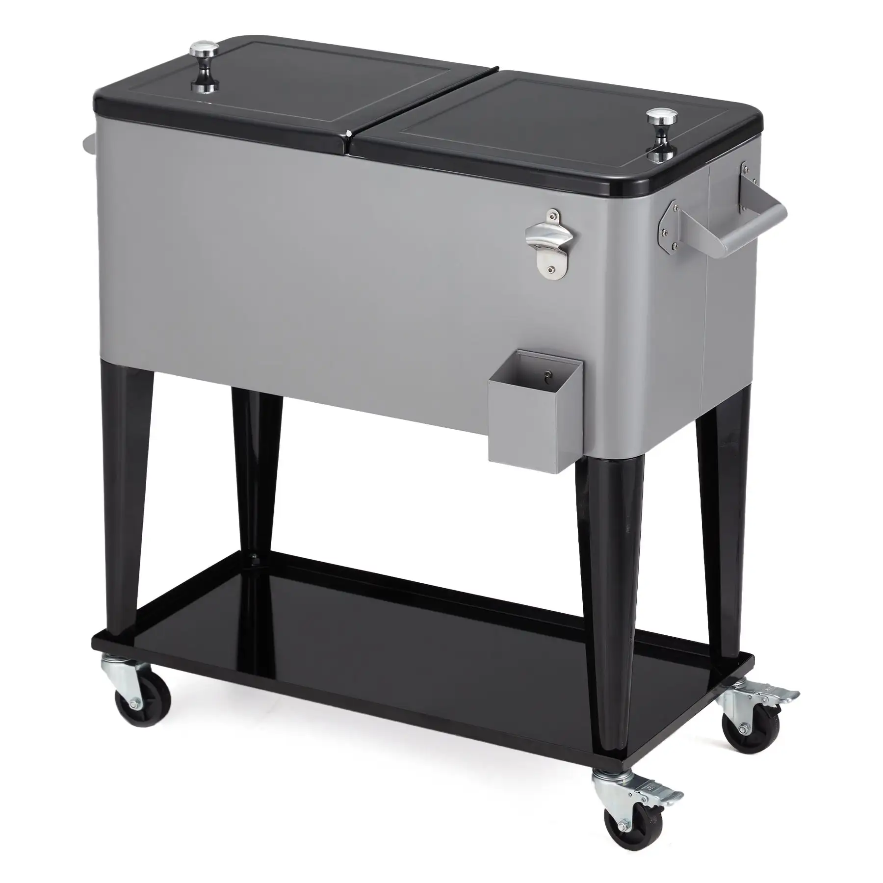 JOMEED 80 Quart Rolling Cooler Cart Ice Chest w/ Drain & Bottle Opener, Silver