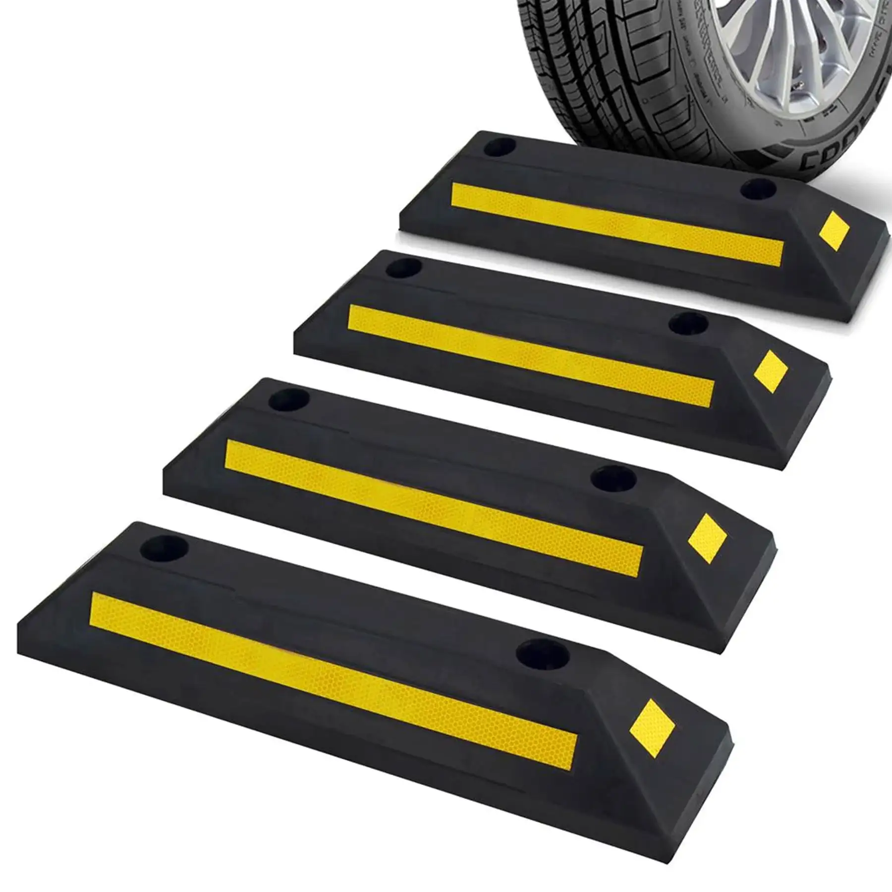 Pyle PCRSTP11X4 Heavy Duty Rubber Car & Truck Parking Wheel Stop Block, Set of 4