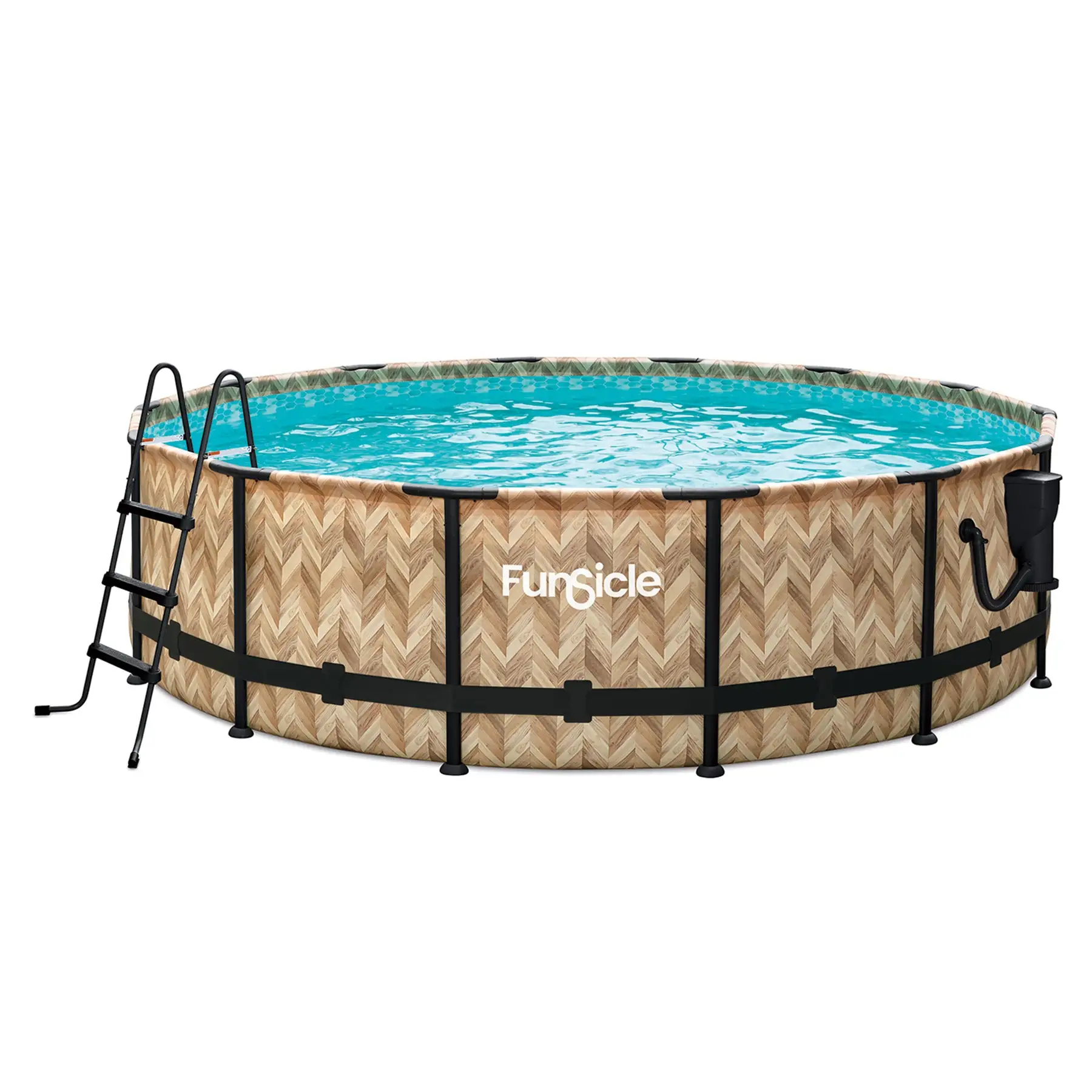 Funsicle 14' x 42" Oasis Round Outdoor Above Ground Swim Pool, Oak Herringbone