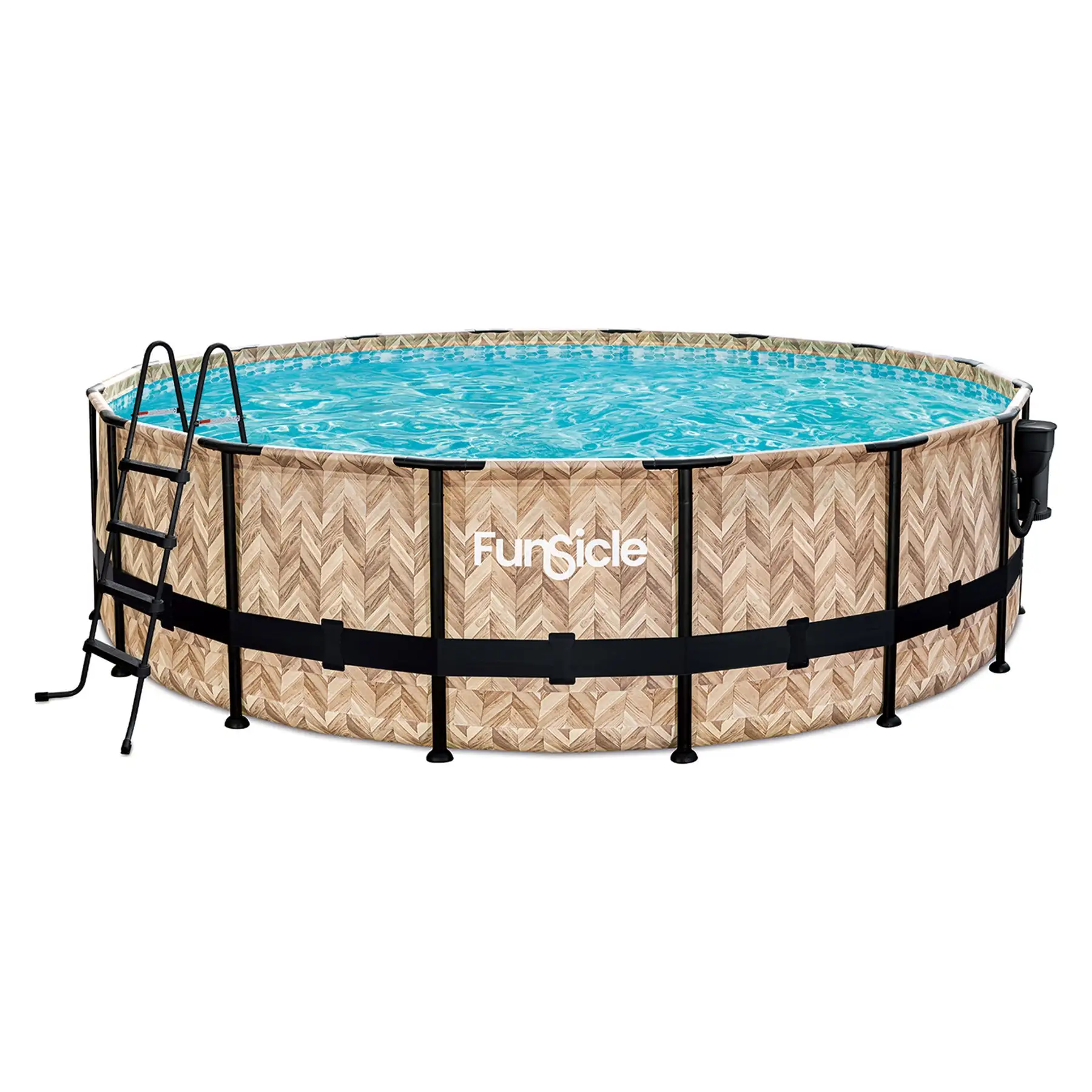 Funsicle 16' x 48" Oasis Round Outdoor Above Ground Swim Pool, Oak Herringbone