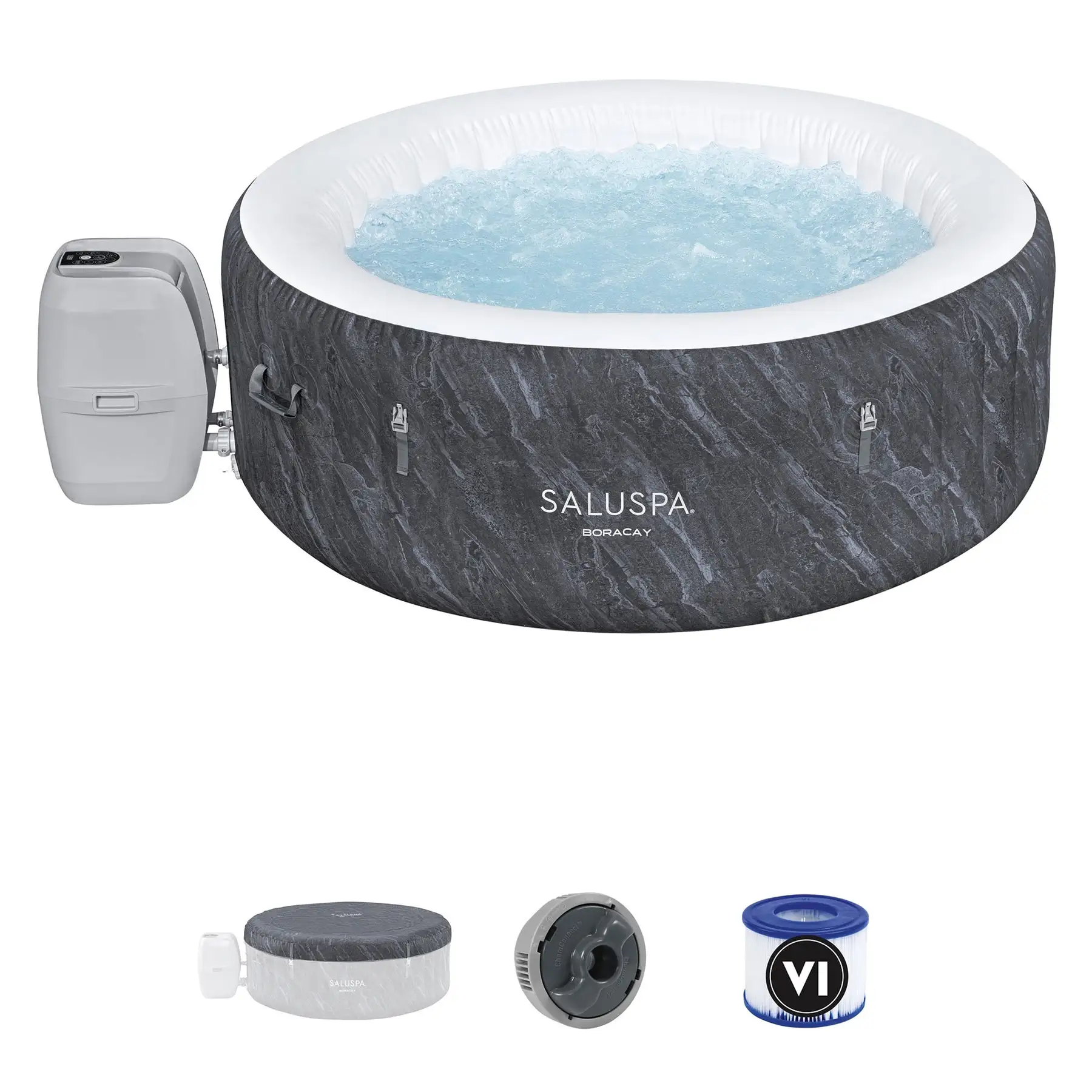 Bestway SaluSpa Boracay AirJet Inflatable Hot Tub with 120 Soothing Jets, Gray