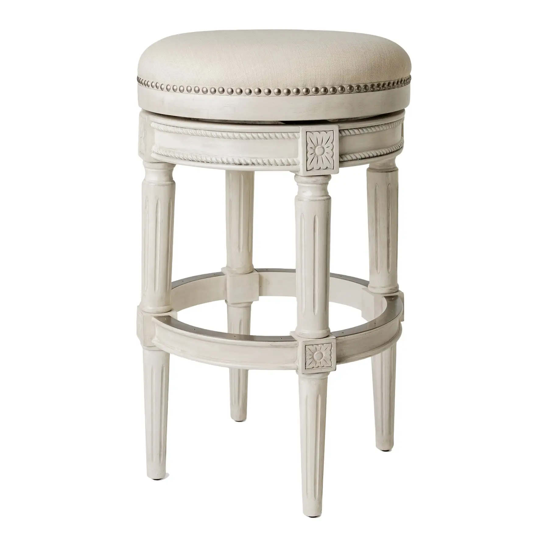 Maven Lane Pullman Backless Bar Stool in White Oak Finish w/ Natural Color Fabric Upholstery