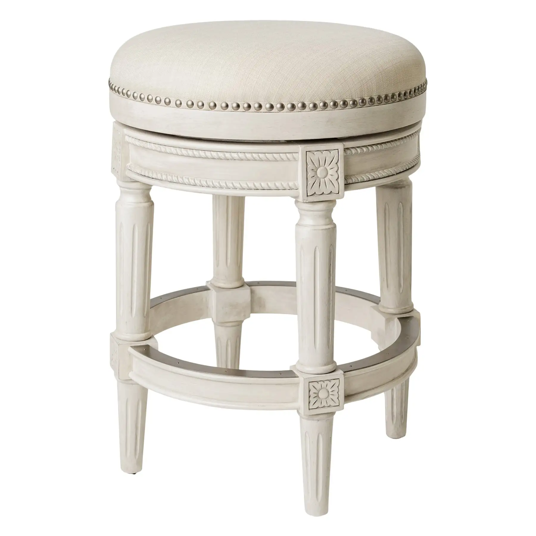 Maven Lane Pullman Backless Counter Stool in White Oak Finish w/ Natural Color Fabric Upholstery