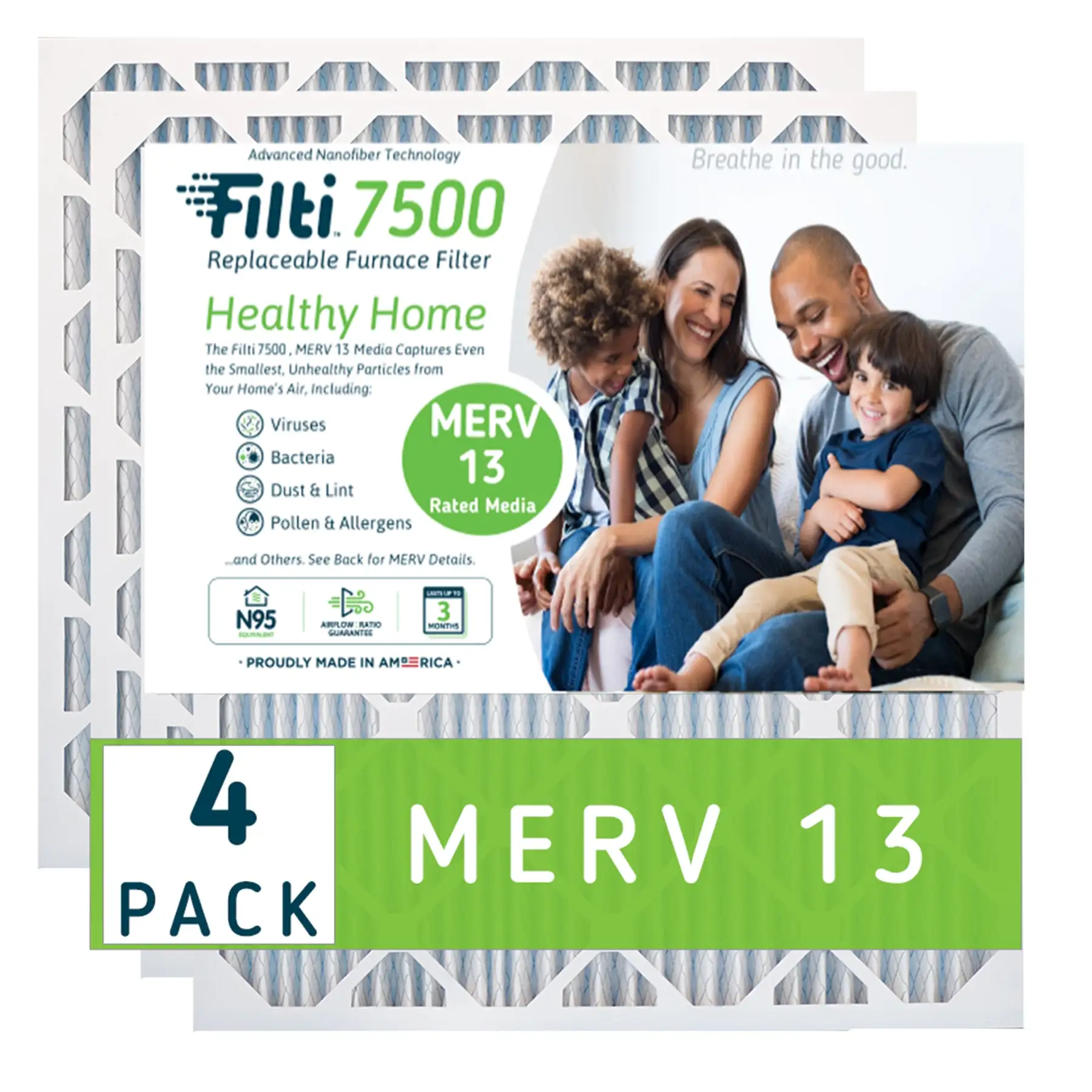 Filti 7500 Pleated Home HVAC Furnace 20 x 25 x 1 MERV 13 Air Filter (4 Pack)