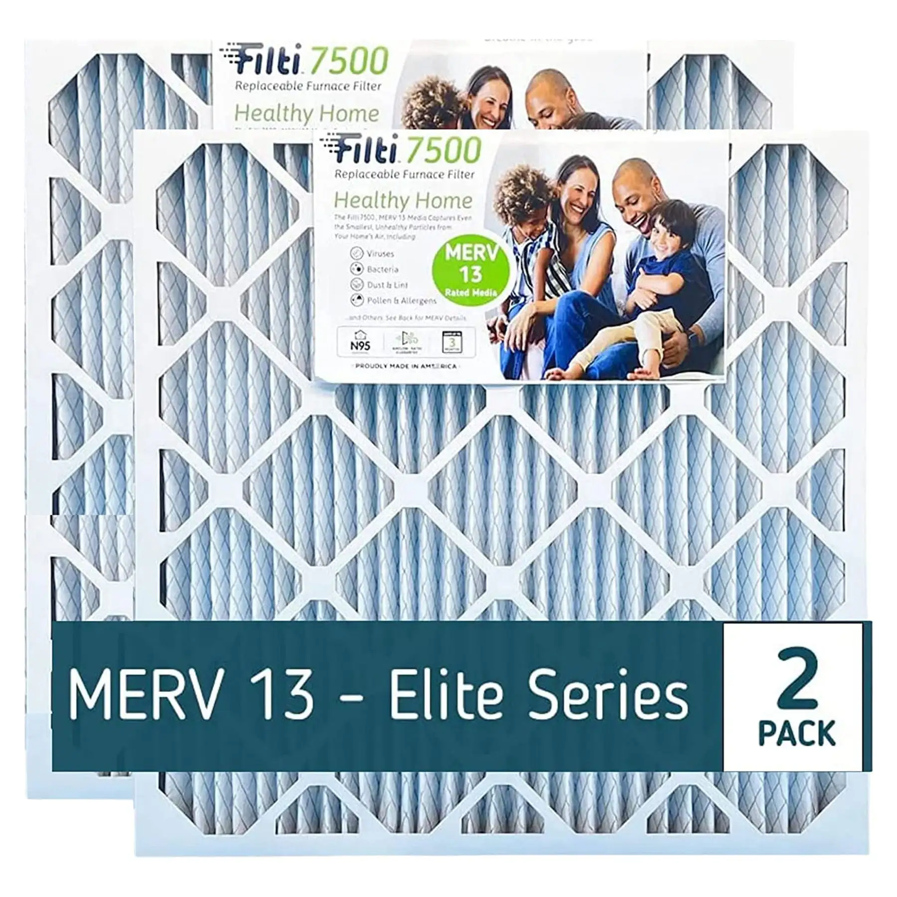 Filti 7500 Pleated Home HVAC Furnace 20 x 20 x 5 MERV 13 Air Filter (2 Pack)