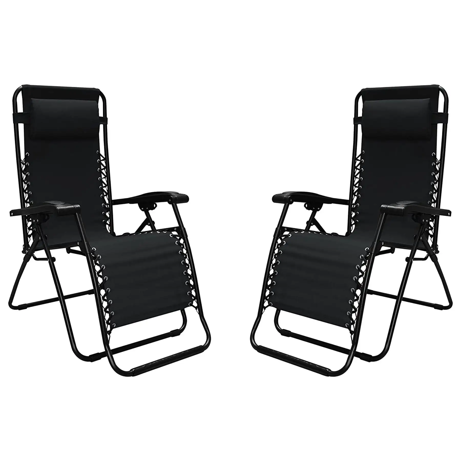 Caravan Sports Zero Gravity Outdoor Folding Patio Lounge Chair, Black (Pair)