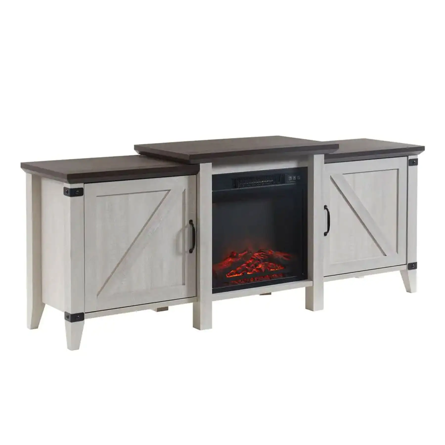 Edyo Living 63in Freestanding Wooden Electric Fireplace TV Stand Console, Grey