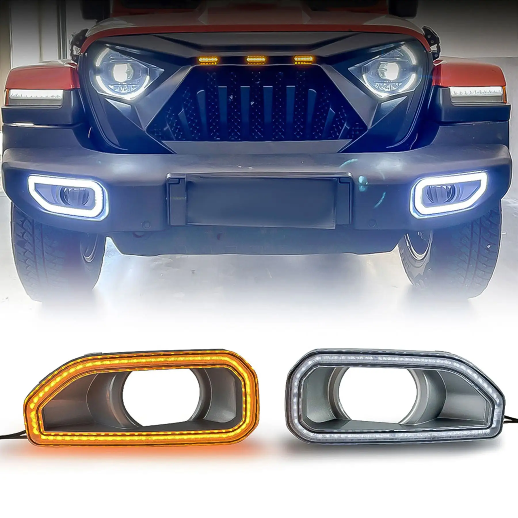 AMERICAN MODIFIED Fog Light Covers w/Turn Signal for 2018-2024 Jeep Wrangler JL