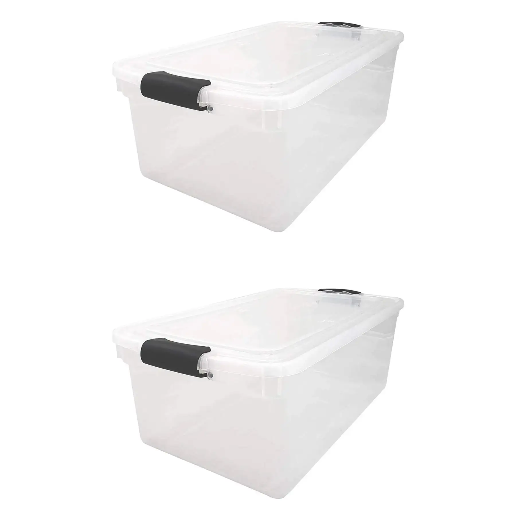 Homz 66 Qt Clear Storage Organizing Container Bin with Latching Lids, (2 Pack)