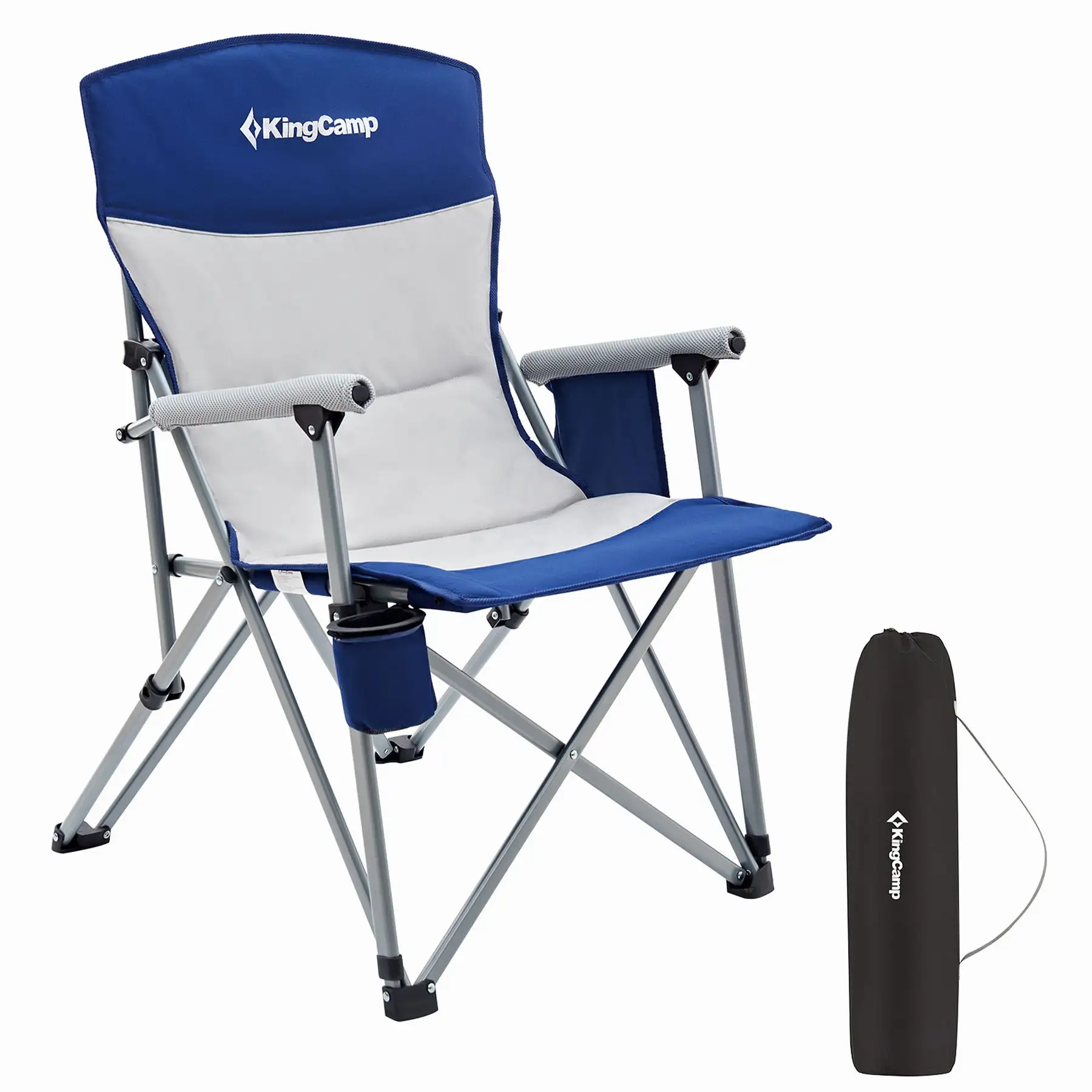 KingCamp Padded Outdoor Camping Lounge Chair with Cupholder & Pocket, Blue/Grey