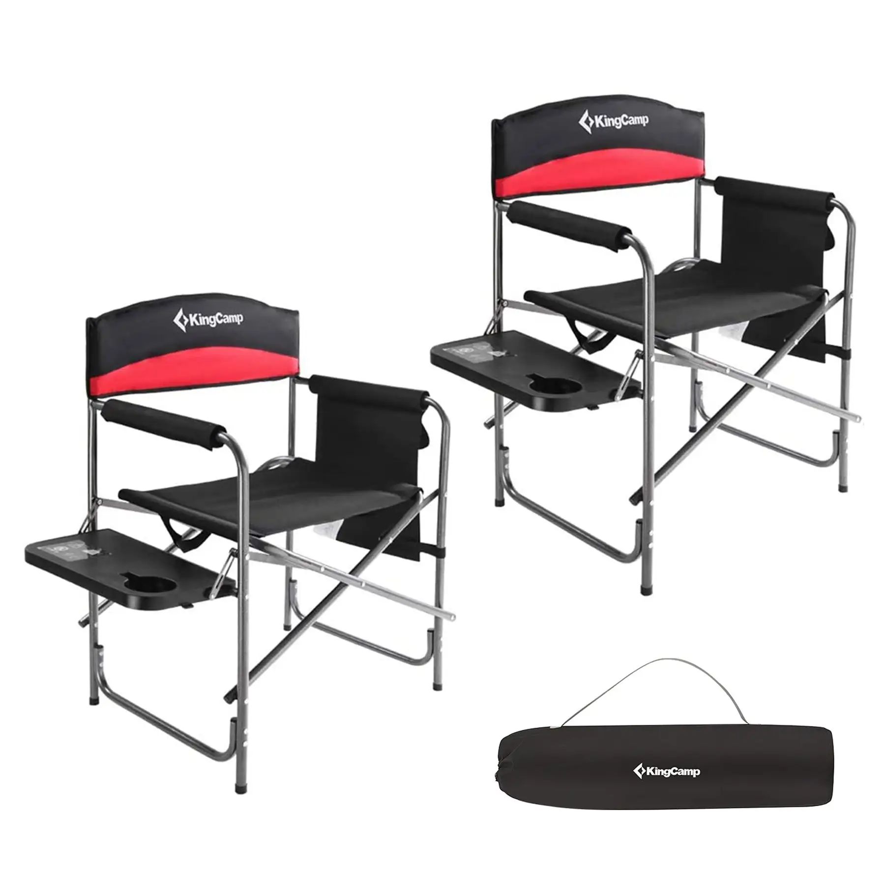 KingCamp Padded Outdoor Folding Chair with Table & Pockets, Black/Red (2 Pack)