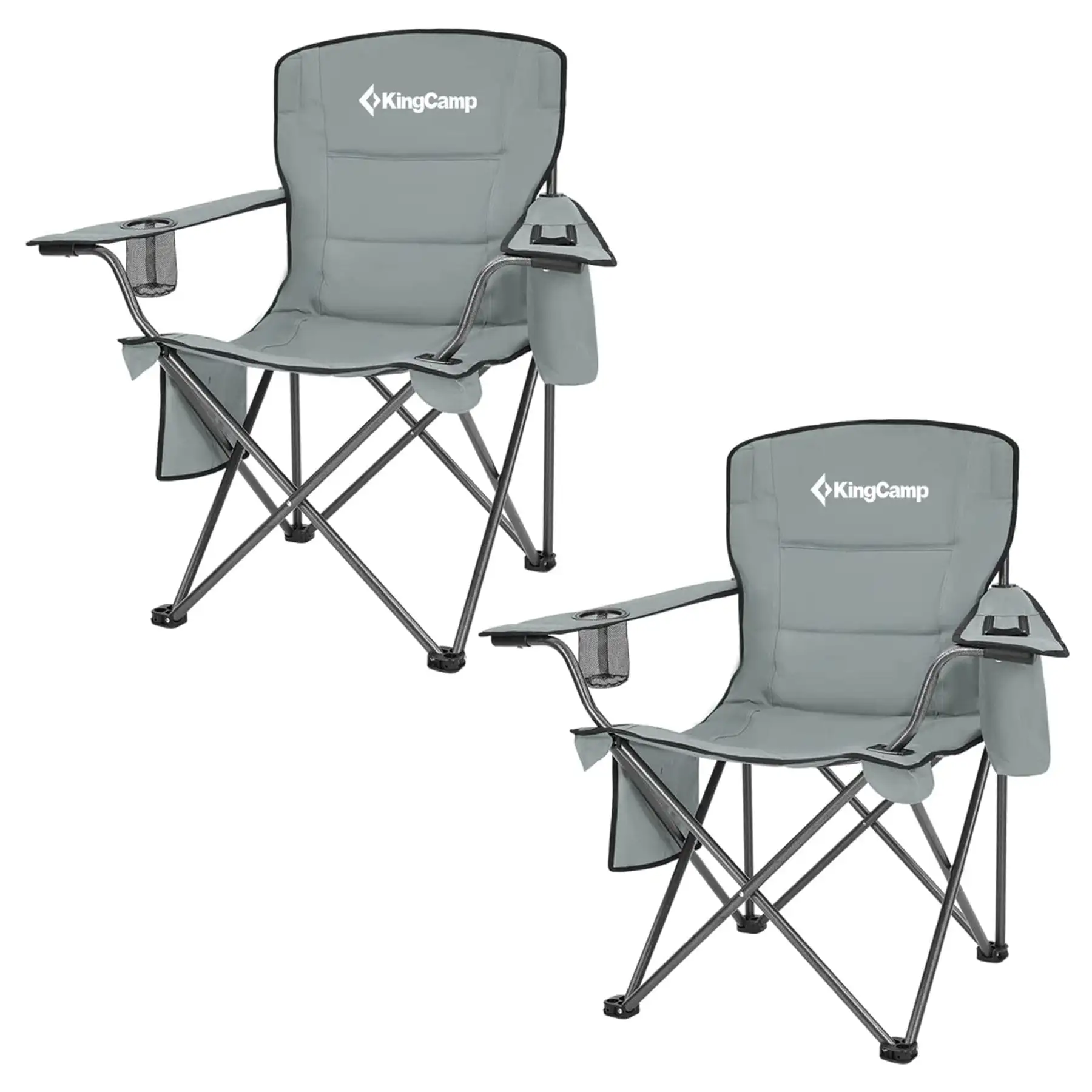 KingCamp Padded Folding Chair with Cupholder, Cooler, and Pocket, Grey (2 Pack)