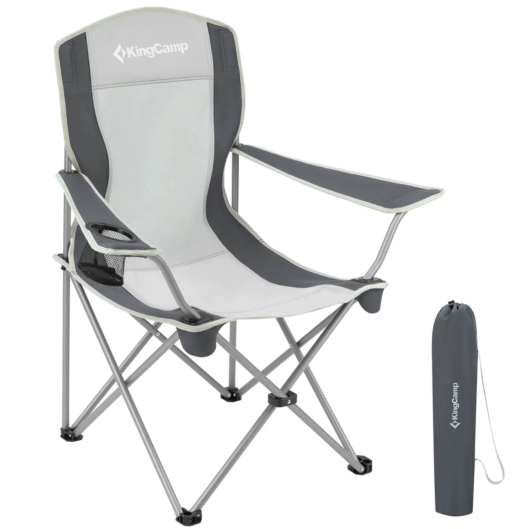 KingCamp Lightweight Folding Outdoor Camping Chair with Cupholder, Black/Grey