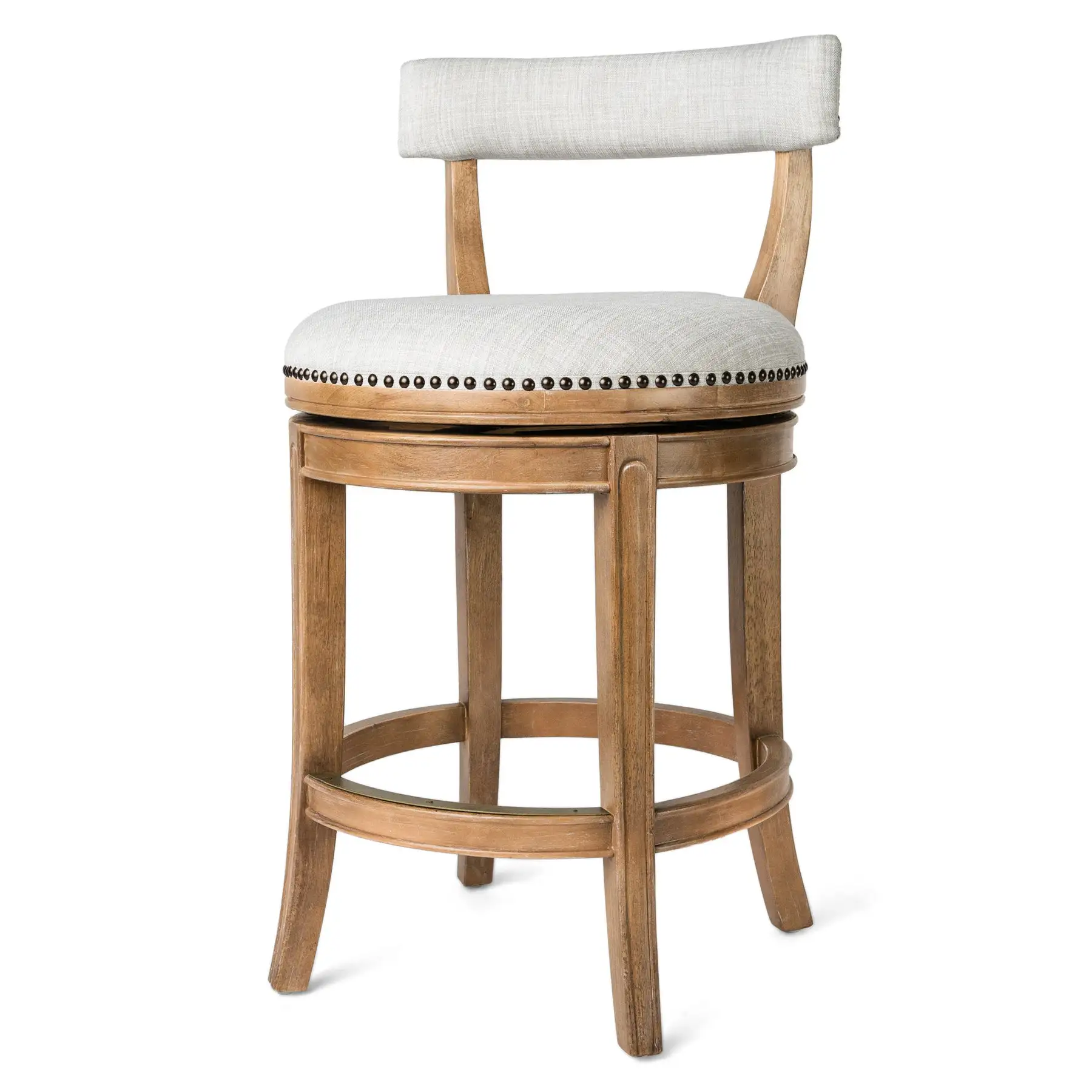 Maven Lane Alexander Kitchen Counter Stool in Weathered Oak Finish w/ Sand Color Fabric Upholstery