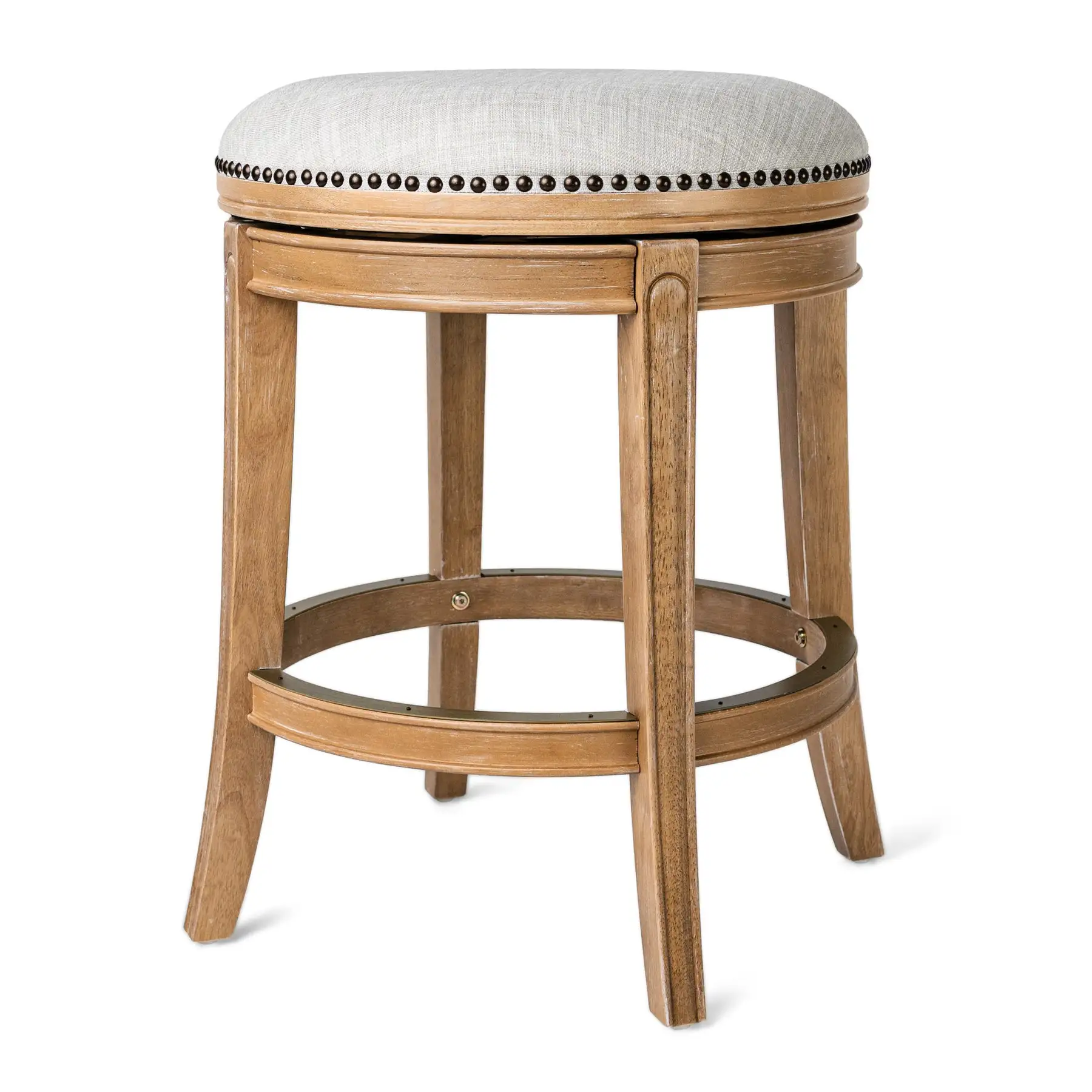 Maven Lane Alexander Backless Counter Stool in Weathered Oak Finish w/ Sand Color Fabric Upholstery