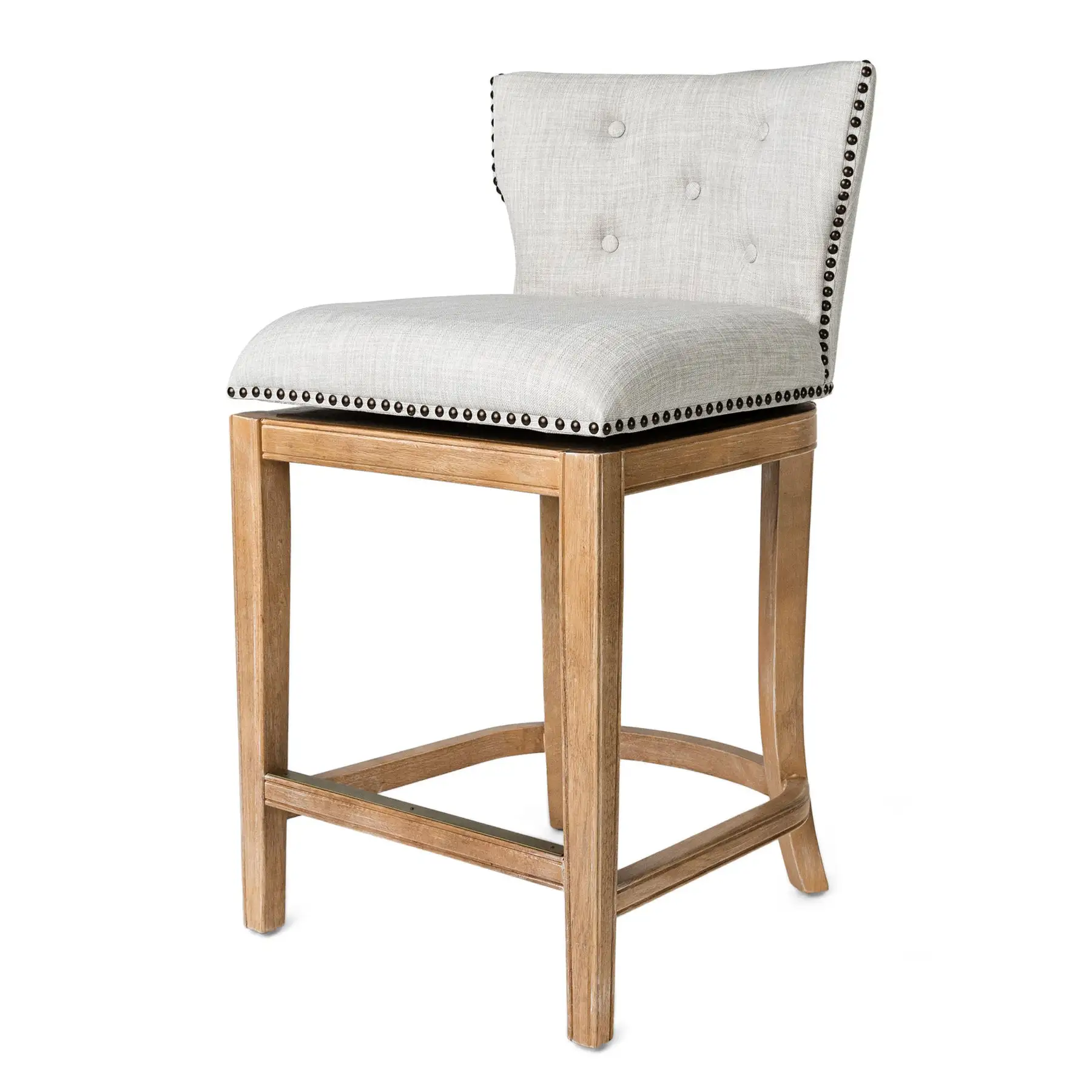 Maven Lane Hugo Counter Stool, Weathered Oak Finish Sand Color Fabric Upholstery