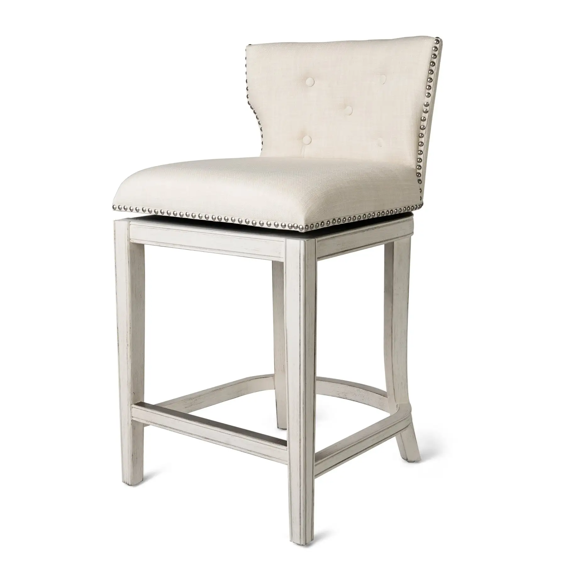 Maven Lane Hugo Counter Stool, White Oak Finish Natural Color Fabric Upholstery