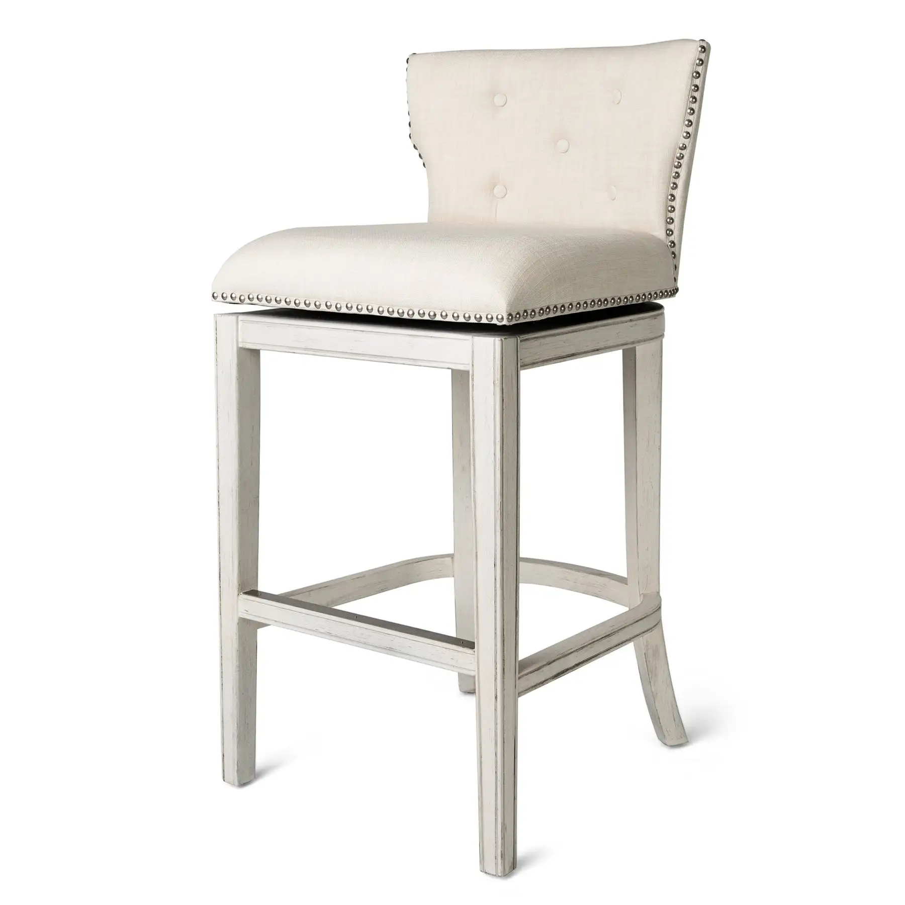 Maven Lane Hugo Bar Stool in White Oak Finish w/ Natural Color Fabric Upholstery