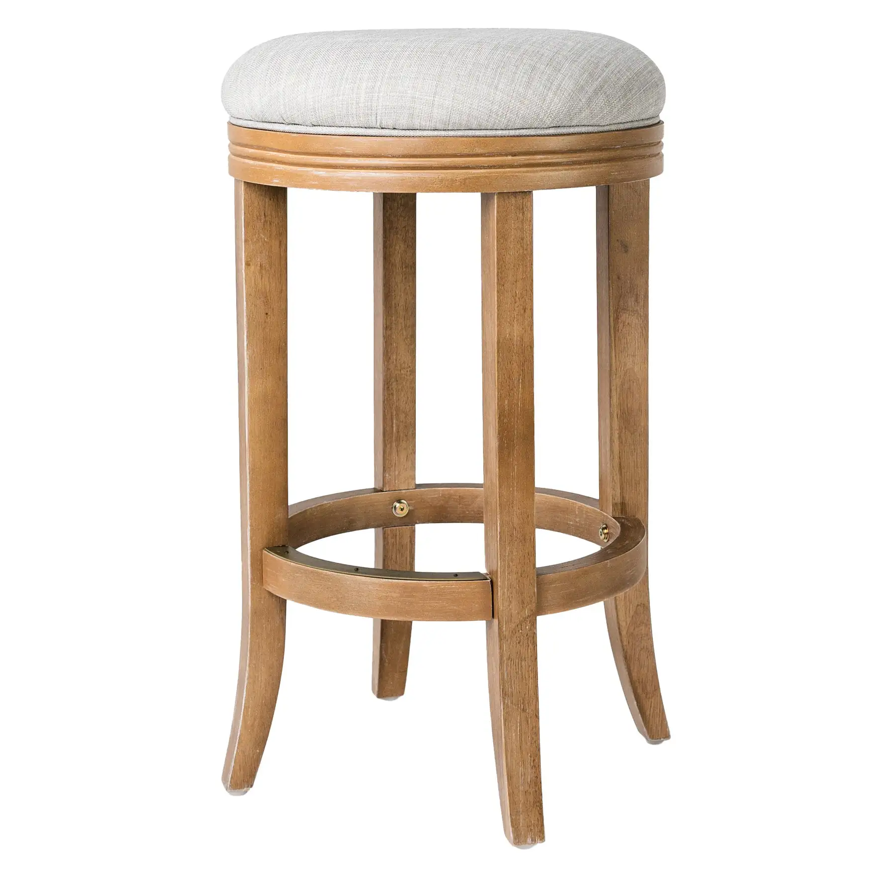 Maven Lane Eva Bar Stool in Weathered Oak Finish w/ Sand Color Fabric Upholstery