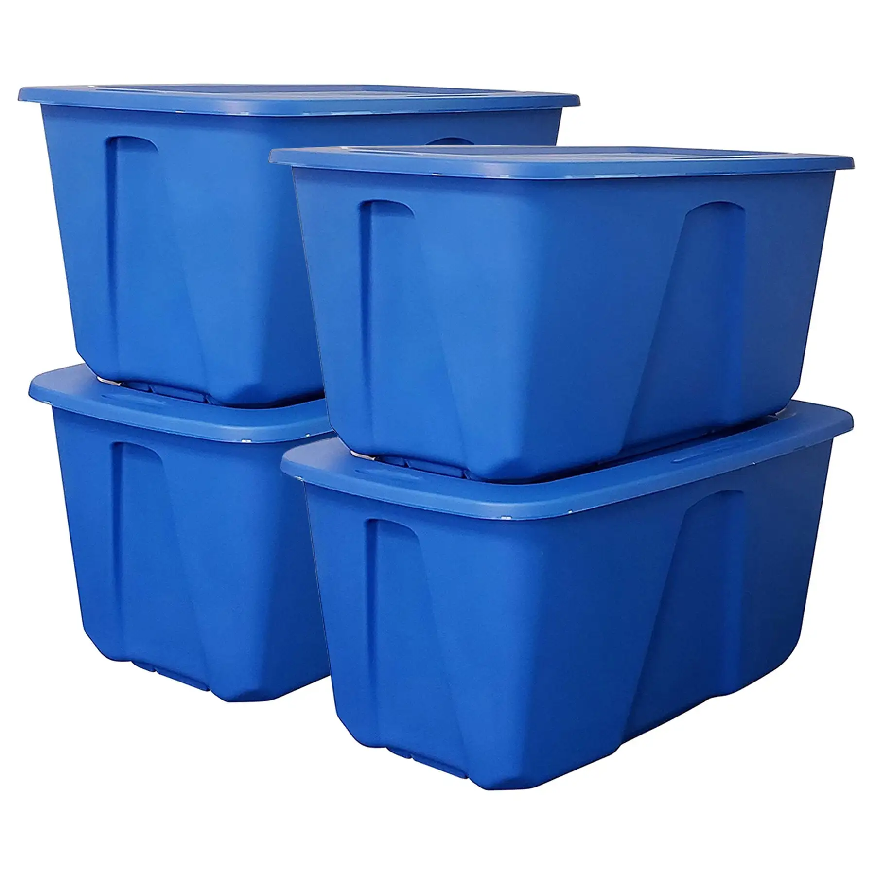 Homz 32 Gallon Standard Plastic Storage Container with Secure Lid, Blue, 4 Pack