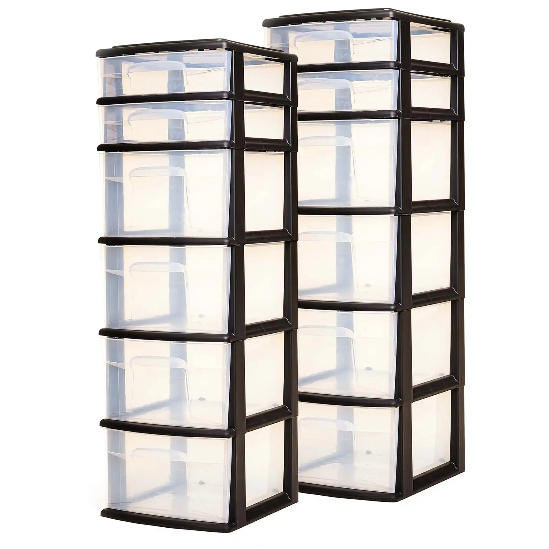 Homz Plastic 6 Clear Drawer Home Storage Container Tower, Black/Clear (2 Pack)