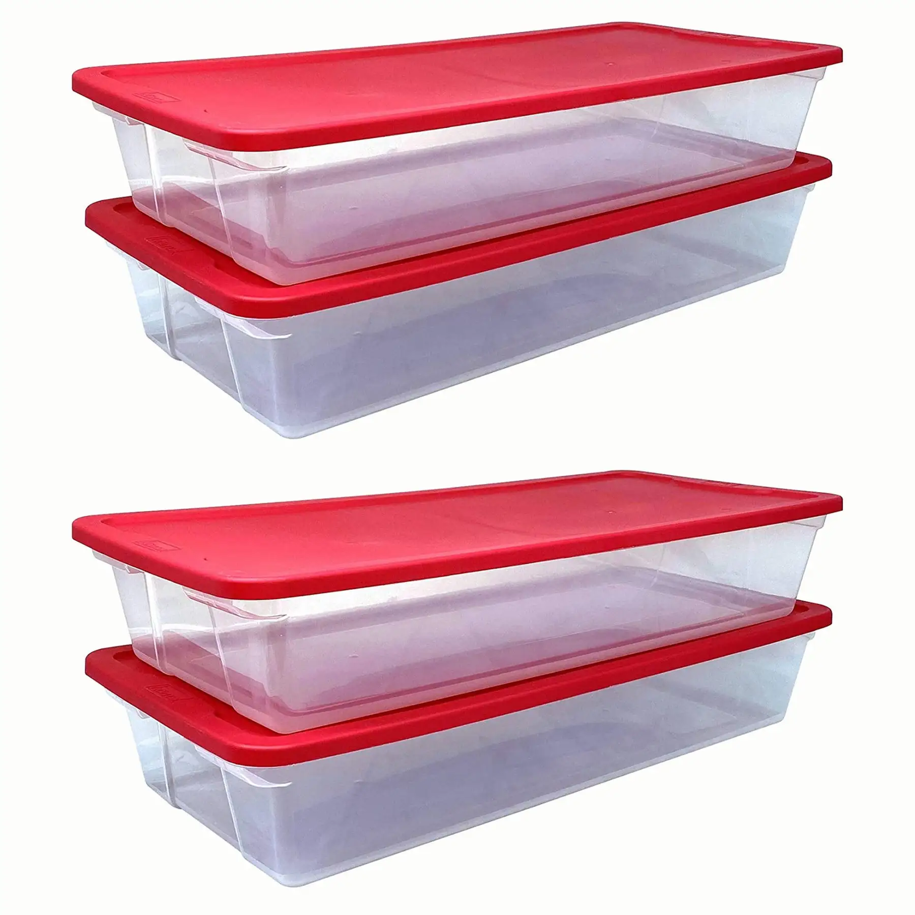 Homz 41Qt Clear Plastic Holiday Storage Container w/Red Snap Lock Lid (4 Pack)