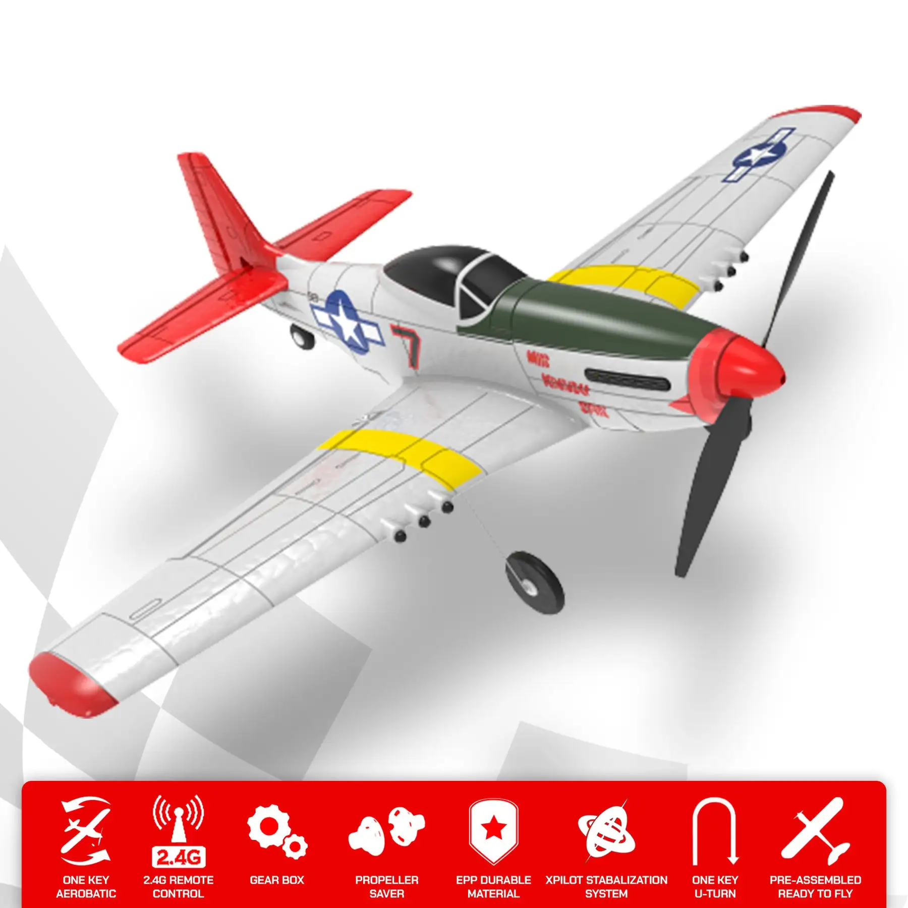 VOLANTEXRC P51D Mustang 2Ch Beginner RC Flying Airplane with Xpilot Stabilizer - Image 2