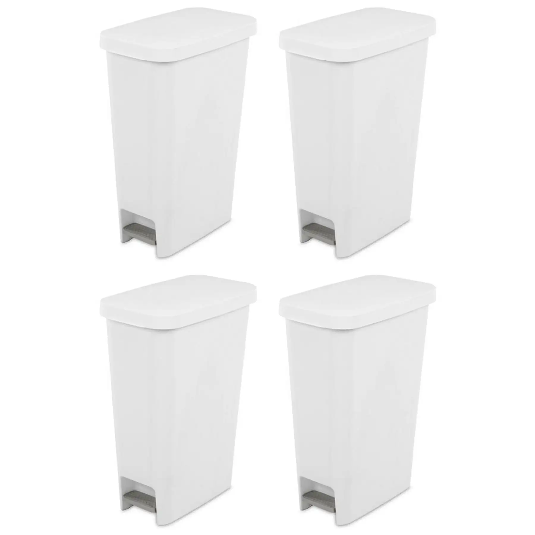 Sterilite 11 Gal. Slim Hands Free Portable Wastebasket Trash Can, White (4 Pack)