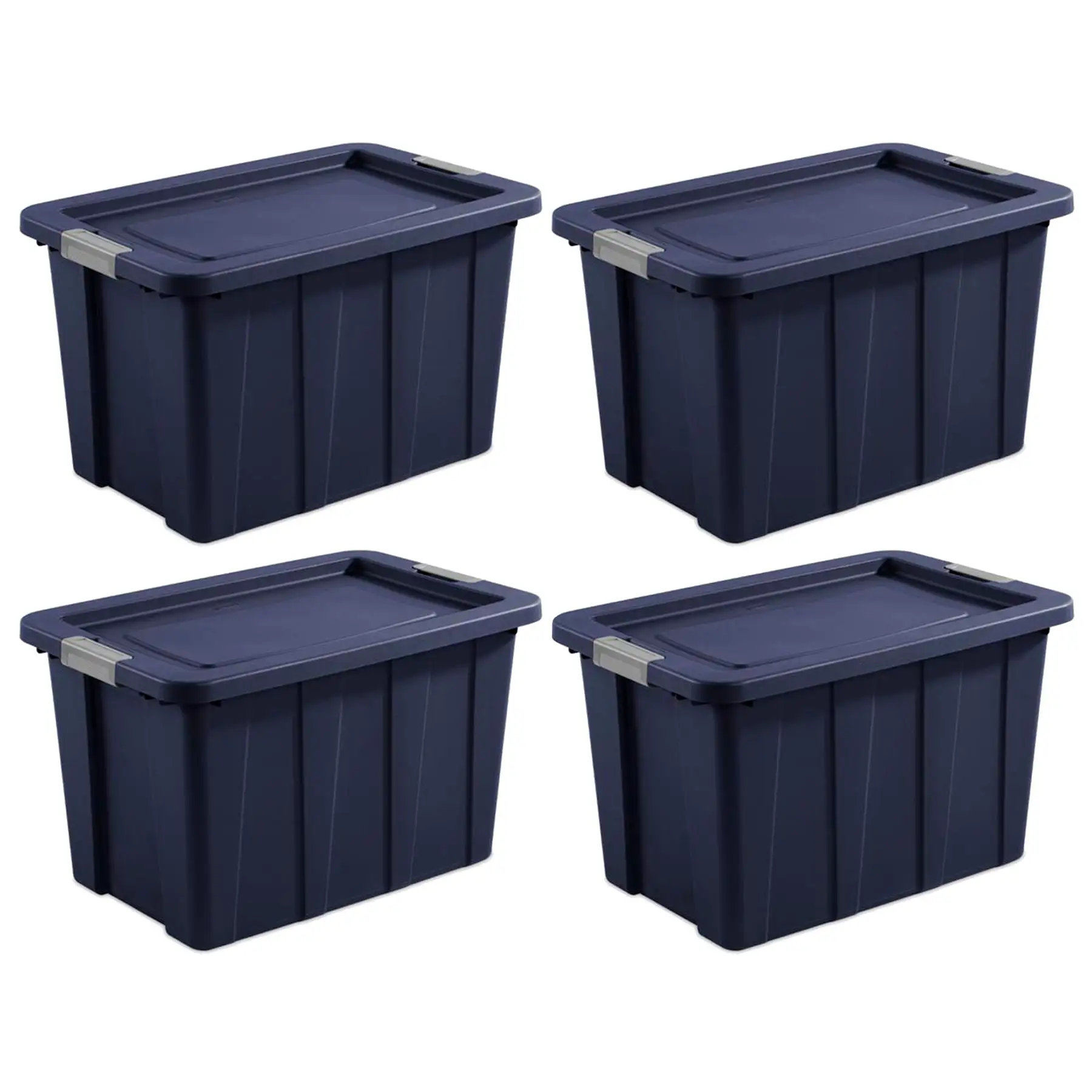 Sterilite Tuff1 30 Gallon Plastic Storage Tote Bin w/Latching Lid, Blue (4 Pack)