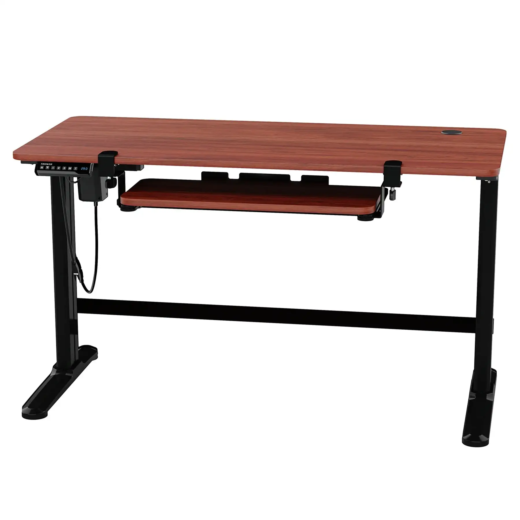 Truweo Adjustable Electric Standing Desk Tabletop w/Sliding Keyboard Tray, Brown