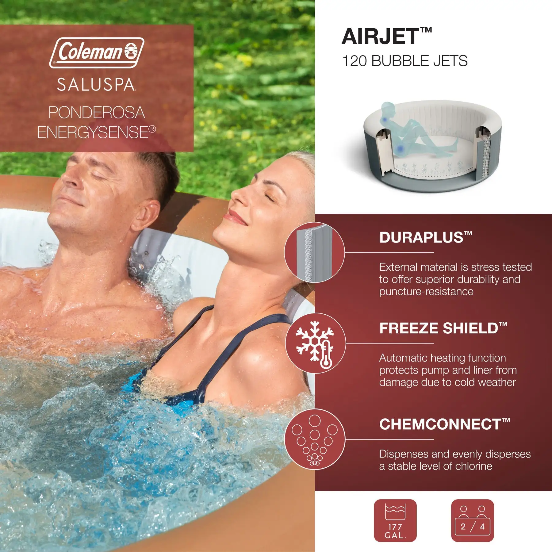 Bestway Coleman Miami AirJet Inflatable Hot Tub with EnergySense Cover ...