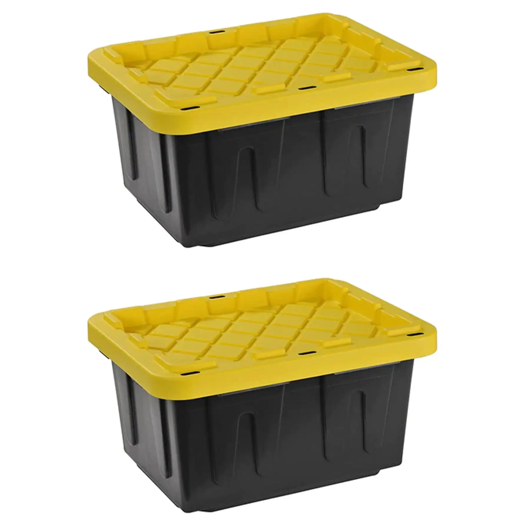 Juggernaut Storage 5 Gal Lockable Plastic Storage Tote, Black/Yellow (Set of 2)