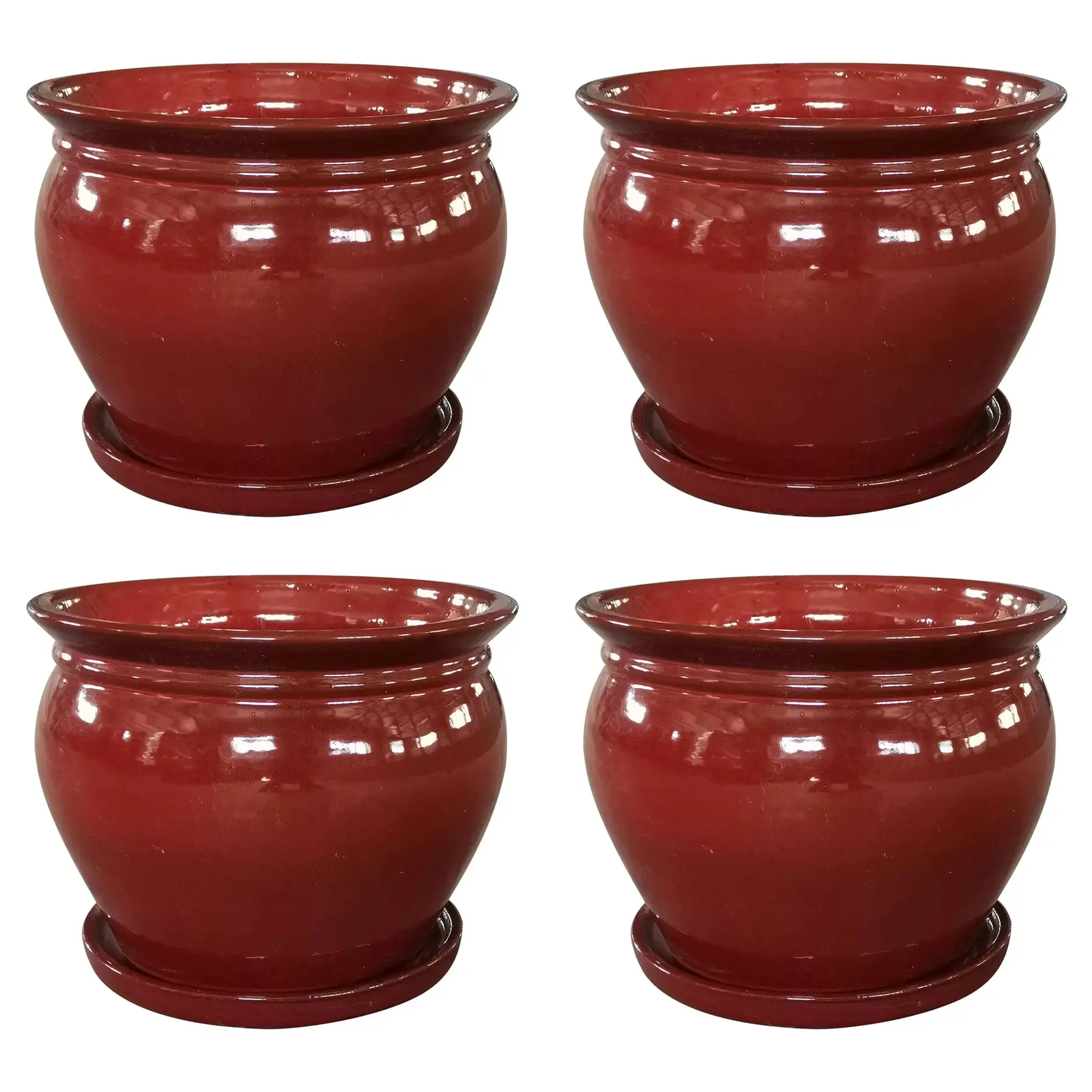 Southern Patio Wisteria 8" Round Ceramic Planter Pot with Saucer, Red (4 Pack)